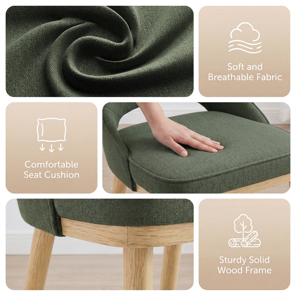 Upholstered Mid-Century Dining Chair, Modern Kitchen Side Chair for Dining Room and Restaurant