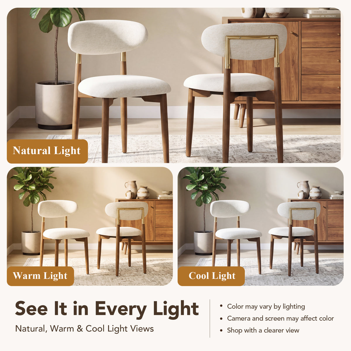 AFO Dining Chairs, Chenille Upholstered Kitchen Side Chairs with Wood Legs and Backrest for Modern Mid-Century Dining Room and Restaurant