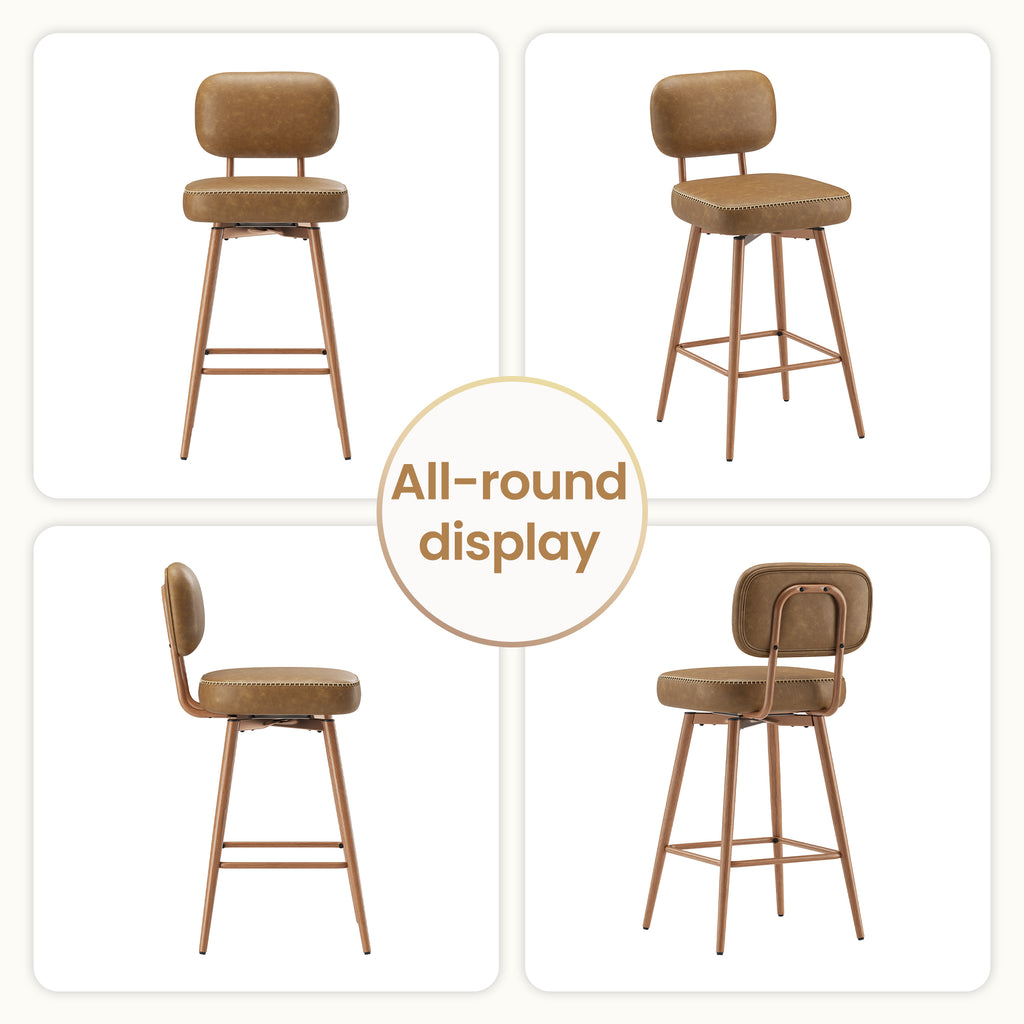 AFO 26.5" Counter Swivel Bar Stool, PU Leather Counter Height Barstools with Ergonomic Backrest