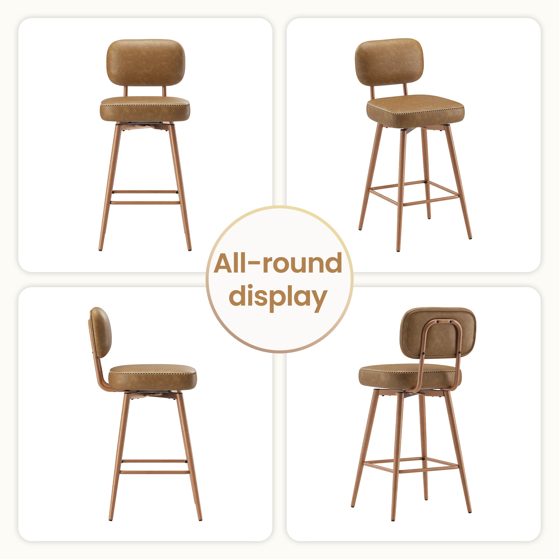 AFO 26.5" Counter Swivel Bar Stool, PU Leather Counter Height Barstools with Ergonomic Backrest