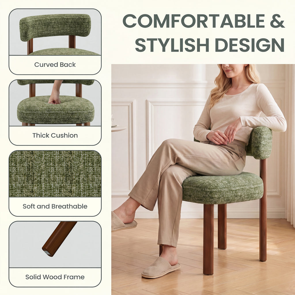 AFO Upholstered Dining Chairs with Solid Wood Legs, Mid-Century Modern Fabric Kitchen Chairs