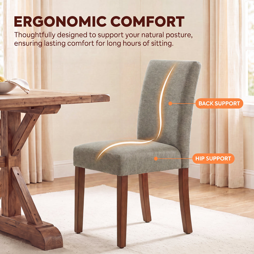 AFO Upholstered Fabric Dining Chairs with Wood Legs, Modern Parsons Dining Chairs with High Back Padded