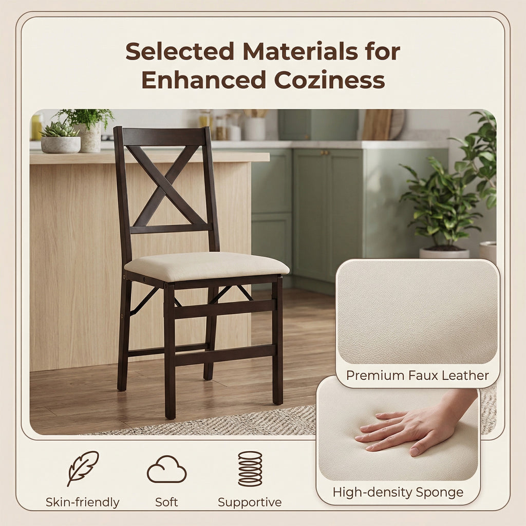 Foldable Solid Wood Cross-Back Dining Chairs Set of 2