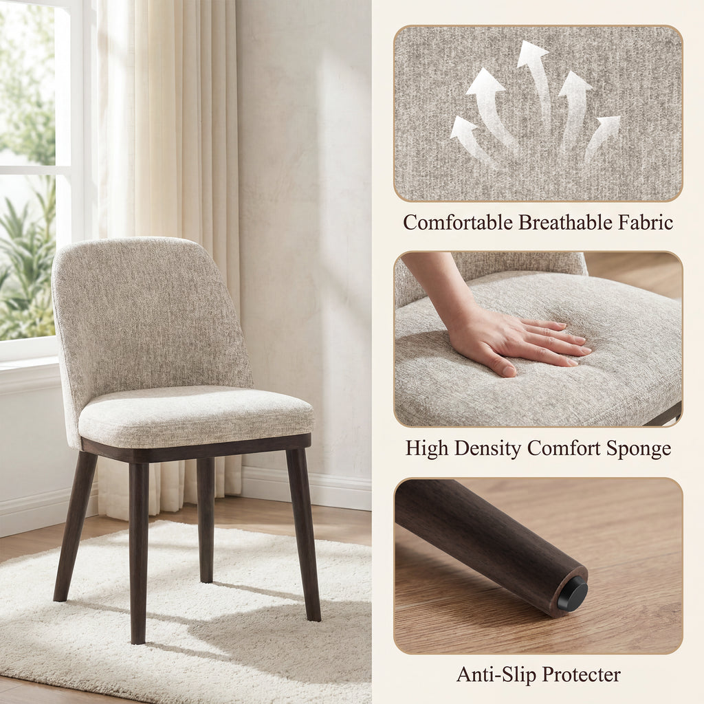 AFO Upholstered Dining Chairs Set of 2, Modern Padded Kitchen Chairs with Ergonomic Curved Back & Solid Wood Legs, For Dining Room & Kitchen