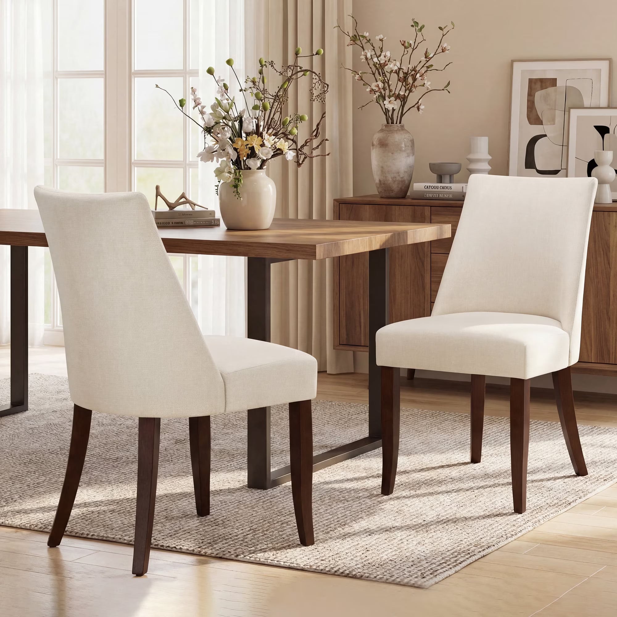 AFO Upholstered Dining Chair with Solid Wood Legs & Padded Seat, Wood Mid Century Side Chair for Kitchen Desk, Dining Room and Restaurant