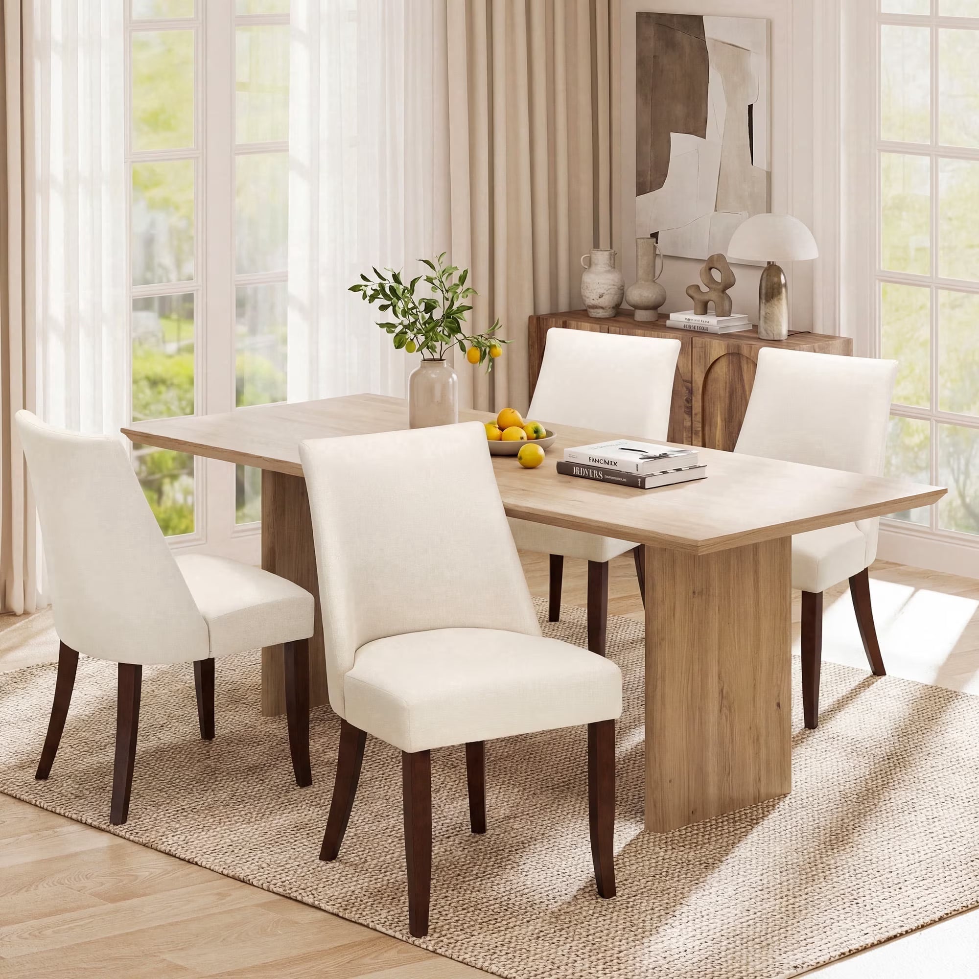 AFO Upholstered Dining Chair with Solid Wood Legs & Padded Seat, Wood Mid Century Side Chair for Kitchen Desk, Dining Room and Restaurant