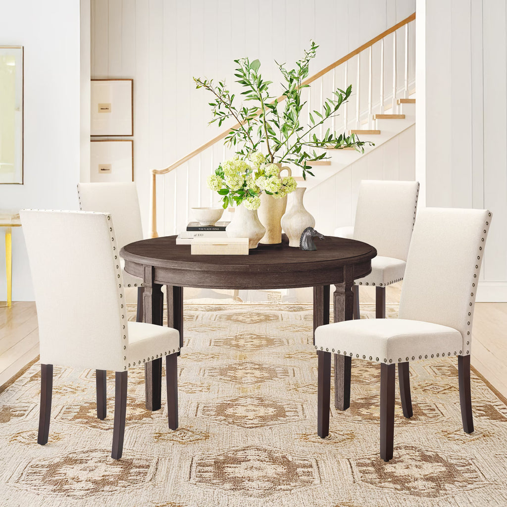AFO Mid-Century Dining Chair with Solid Wood Legs, High Back Seat for Dining Room, Kitchen and Café