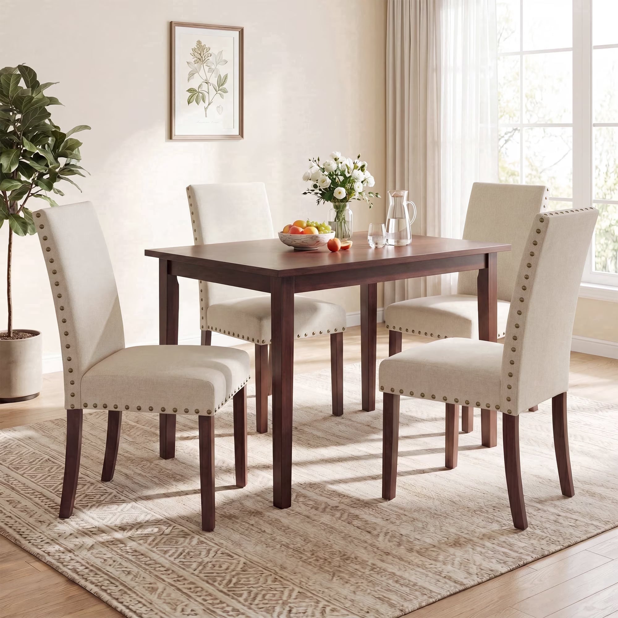 AFO Mid-Century Dining Chair with Solid Wood Legs, High Back Seat for Dining Room, Kitchen and Café