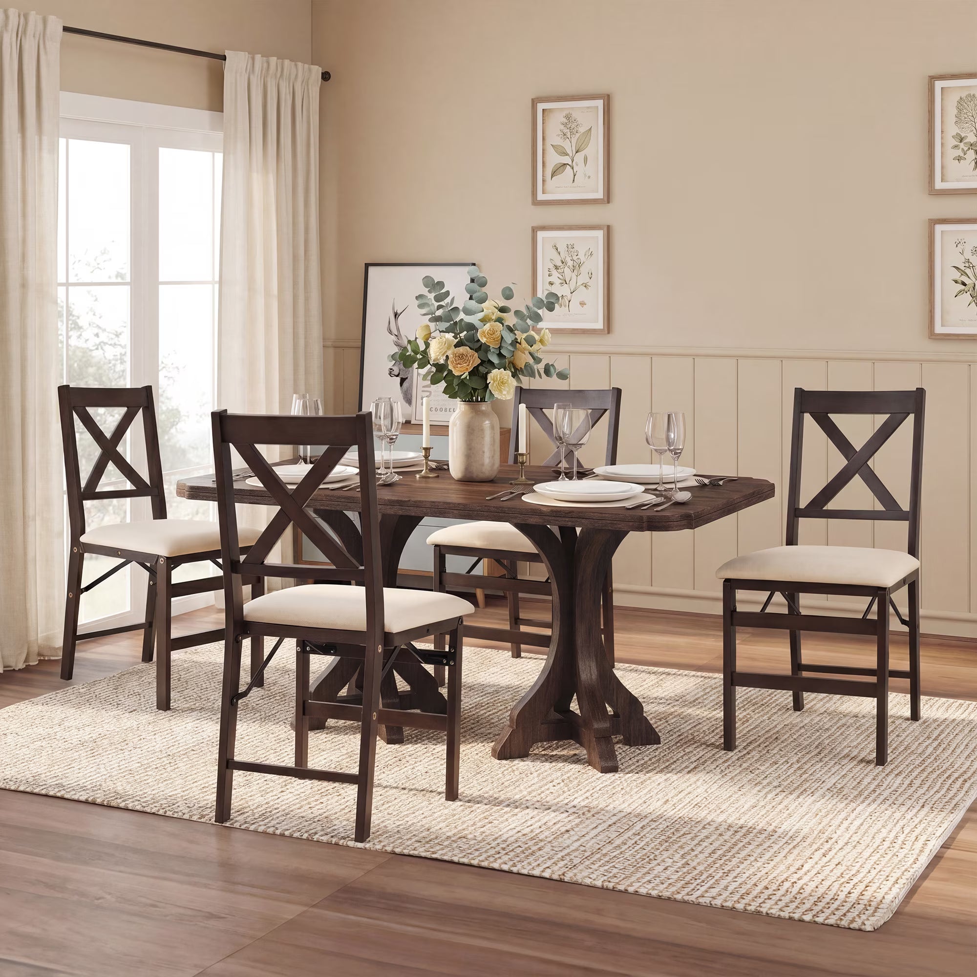 AFO Foldable Wood Dining Chairs with Solid Wood Frame & Upholstered Wide Seat, Folding Kitchen Chairs with Ergonomic High Backrest, 275Lbs Load Capacity