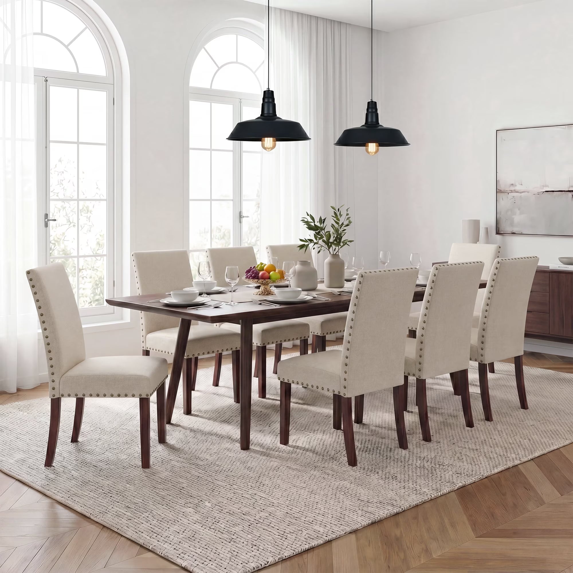 AFO Mid-Century Dining Chair with Solid Wood Legs, High Back Seat for Dining Room, Kitchen and Café