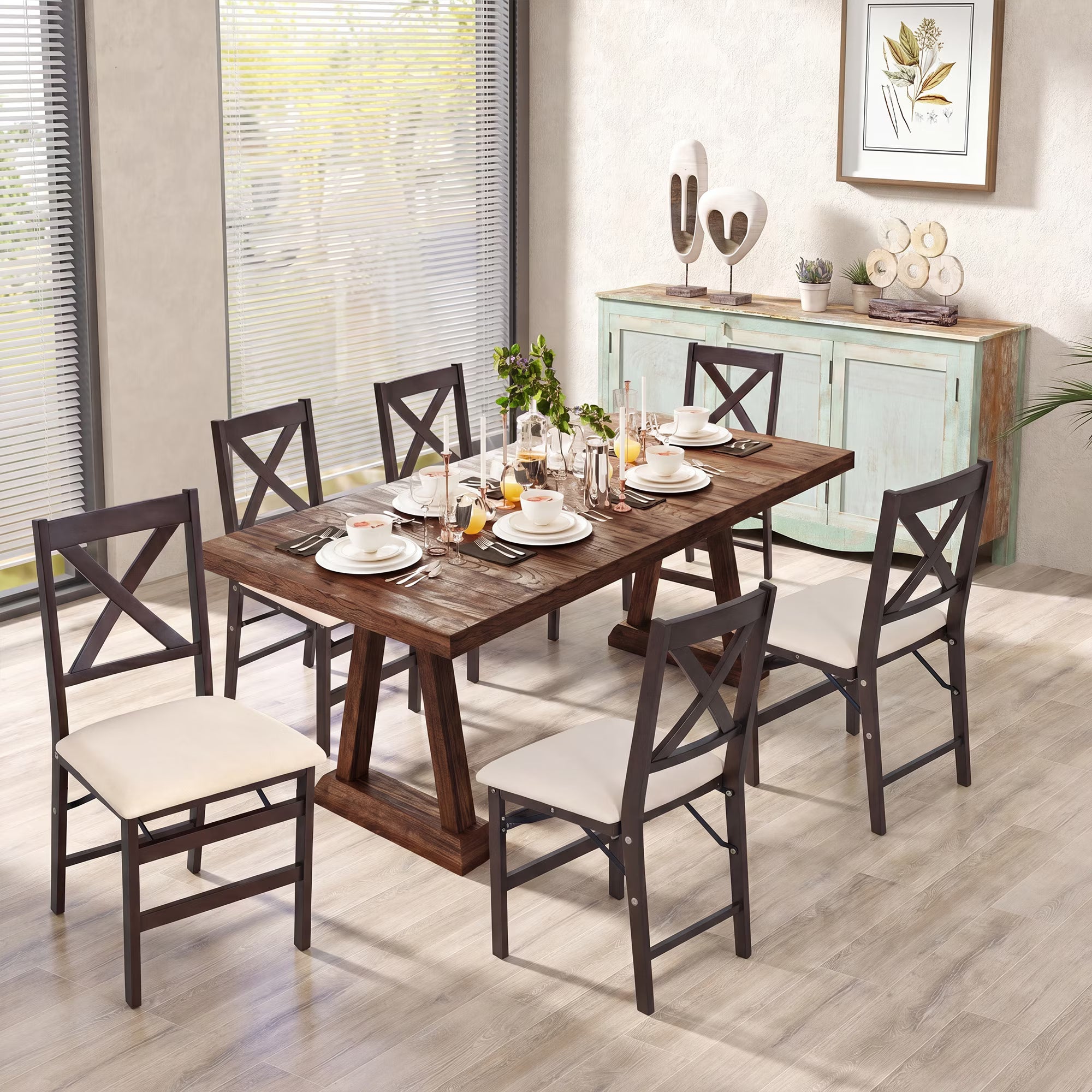 AFO Foldable Wood Dining Chairs with Solid Wood Frame & Upholstered Wide Seat, Folding Kitchen Chairs with Ergonomic High Backrest, 275Lbs Load Capacity