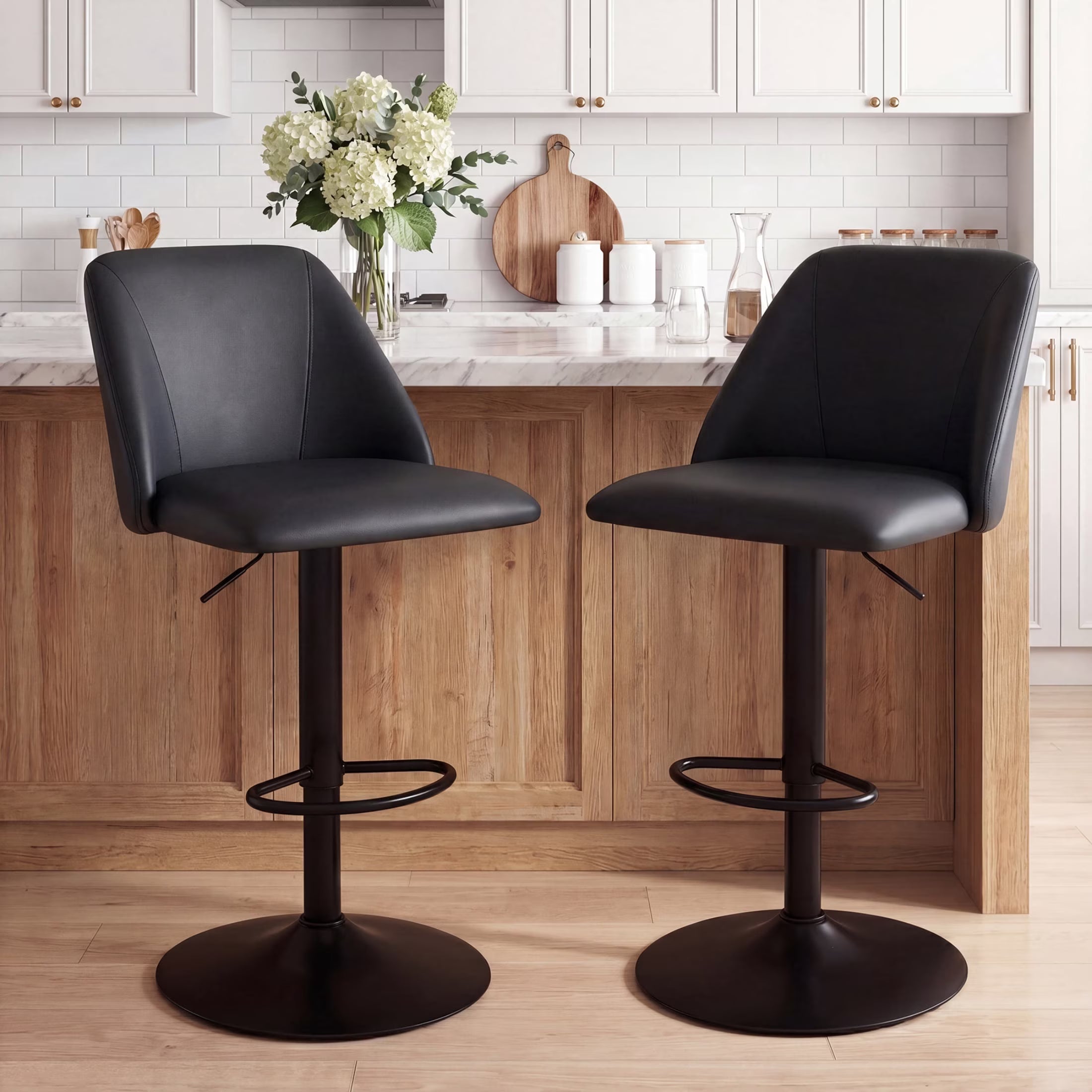 AFO Swivel Counter Height Bar Stools, Fabric Adjustable Upholstered Bar Chairs with Full Backrest, Modern Barstools for Kitchen Island, Dining Room, Café and Home Bar