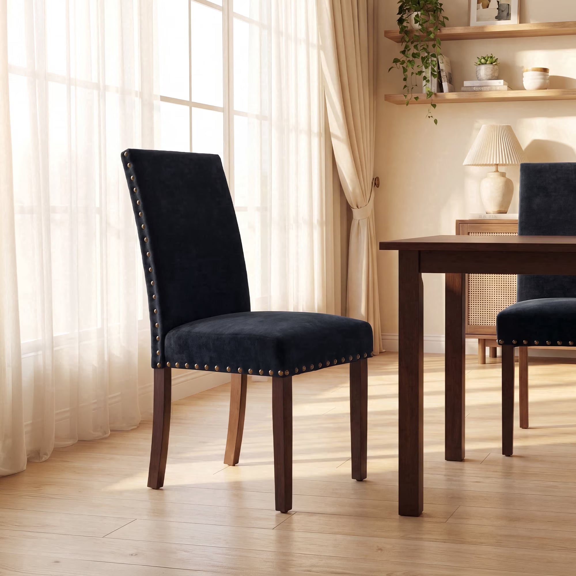 AFO Mid-Century Dining Chair with Solid Wood Legs, High Back Seat for Dining Room, Kitchen and Café