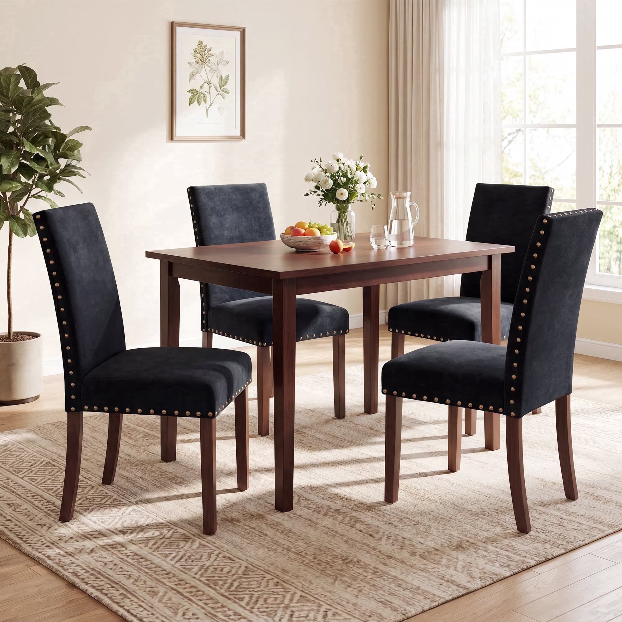 AFO Mid-Century Dining Chair with Solid Wood Legs, High Back Seat for Dining Room, Kitchen and Café