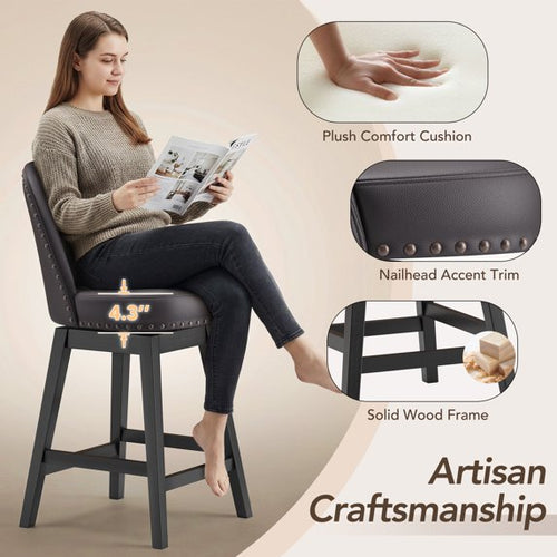 AFO 26" Upholstered Swivel Counter Height Bar Stools, Modern Bar Chairs with Solid Wood Frame, Suitable for 35"-39" Table, For Kitchen Island Dining Room Pub Restaurant