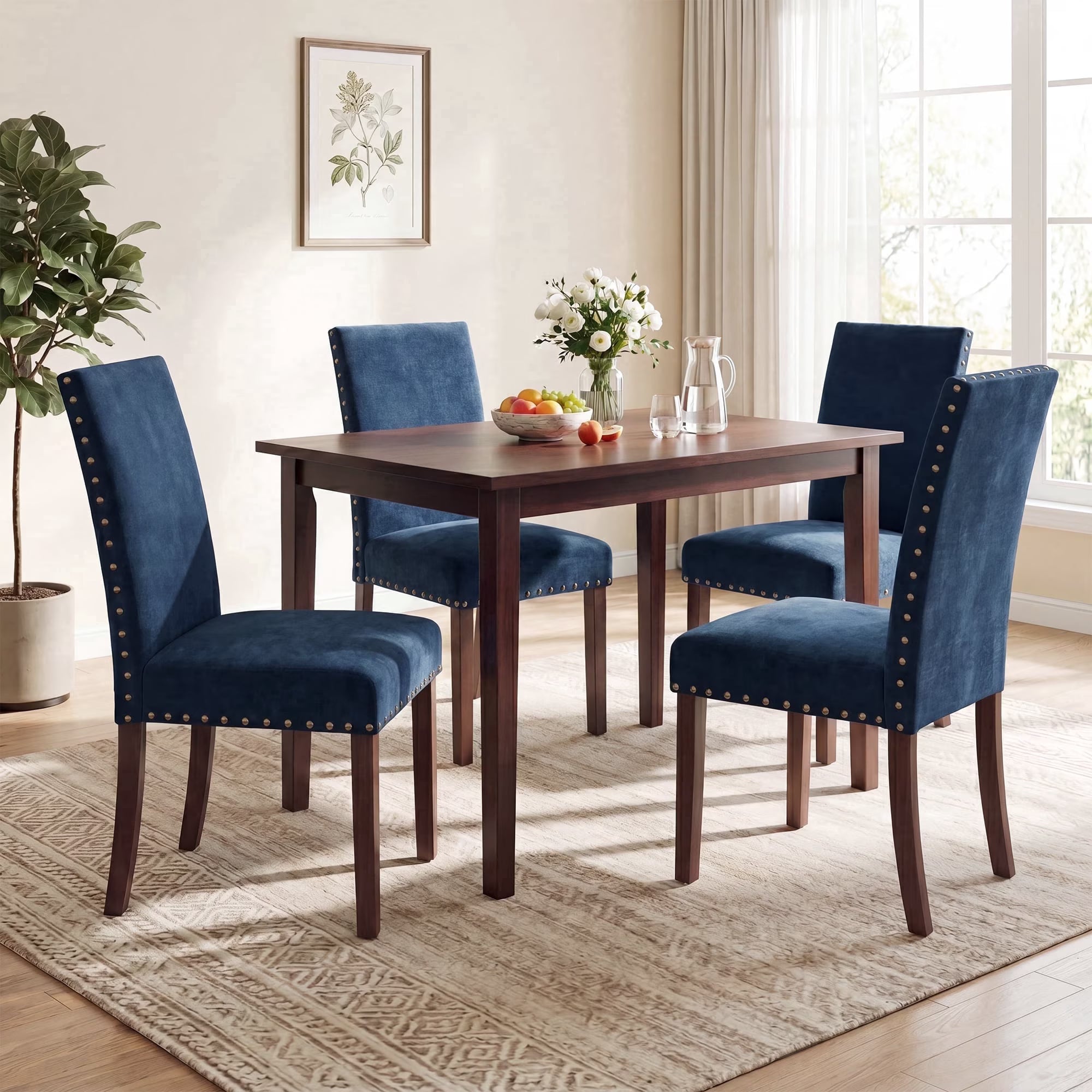 AFO Mid-Century Dining Chair with Solid Wood Legs, High Back Seat for Dining Room, Kitchen and Café
