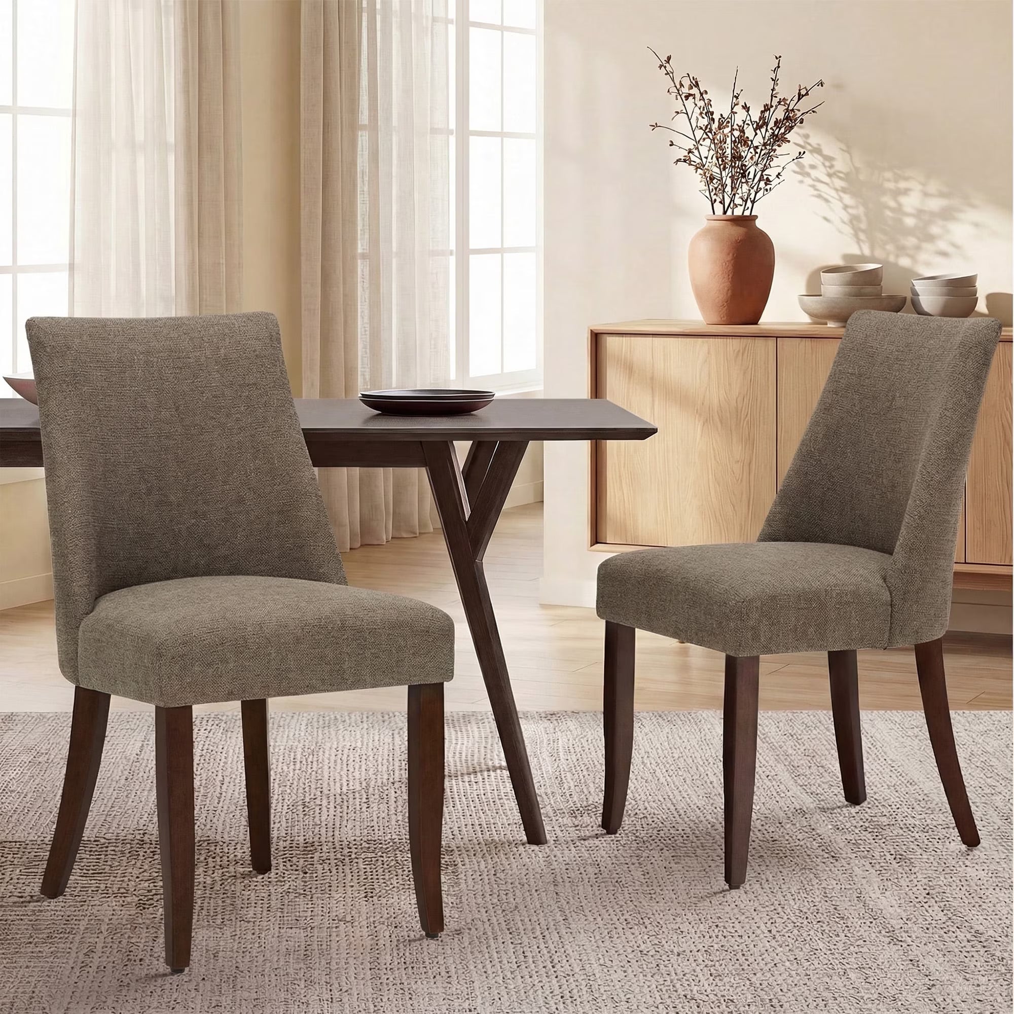 AFO Upholstered Dining Chair with Solid Wood Legs & Padded Seat, Wood Mid Century Side Chair for Kitchen Desk, Dining Room and Restaurant