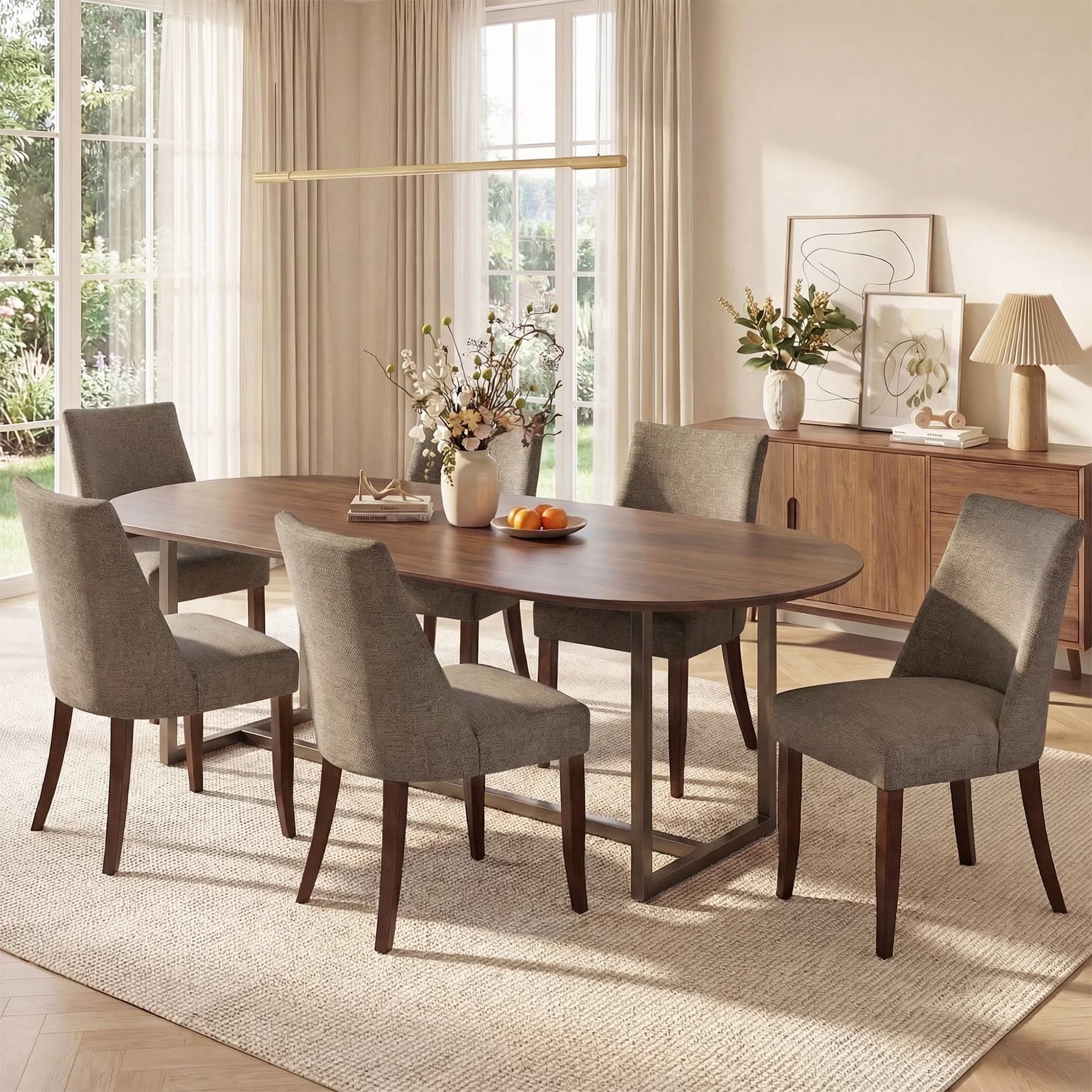 AFO Upholstered Dining Chair with Solid Wood Legs & Padded Seat, Wood Mid Century Side Chair for Kitchen Desk, Dining Room and Restaurant
