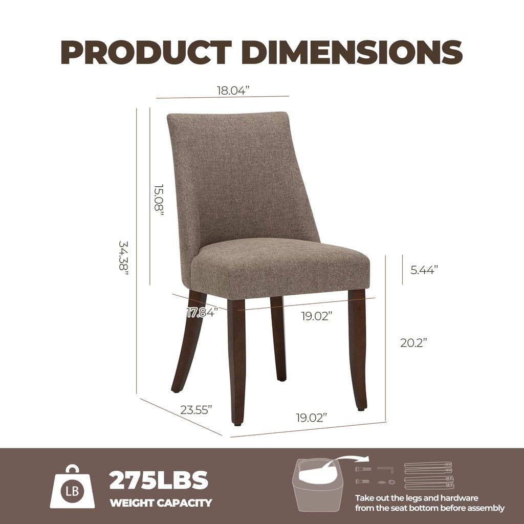 AFO Upholstered Dining Chair with Solid Wood Legs & Padded Seat, Wood Mid Century Side Chair for Kitchen Desk, Dining Room and Restaurant