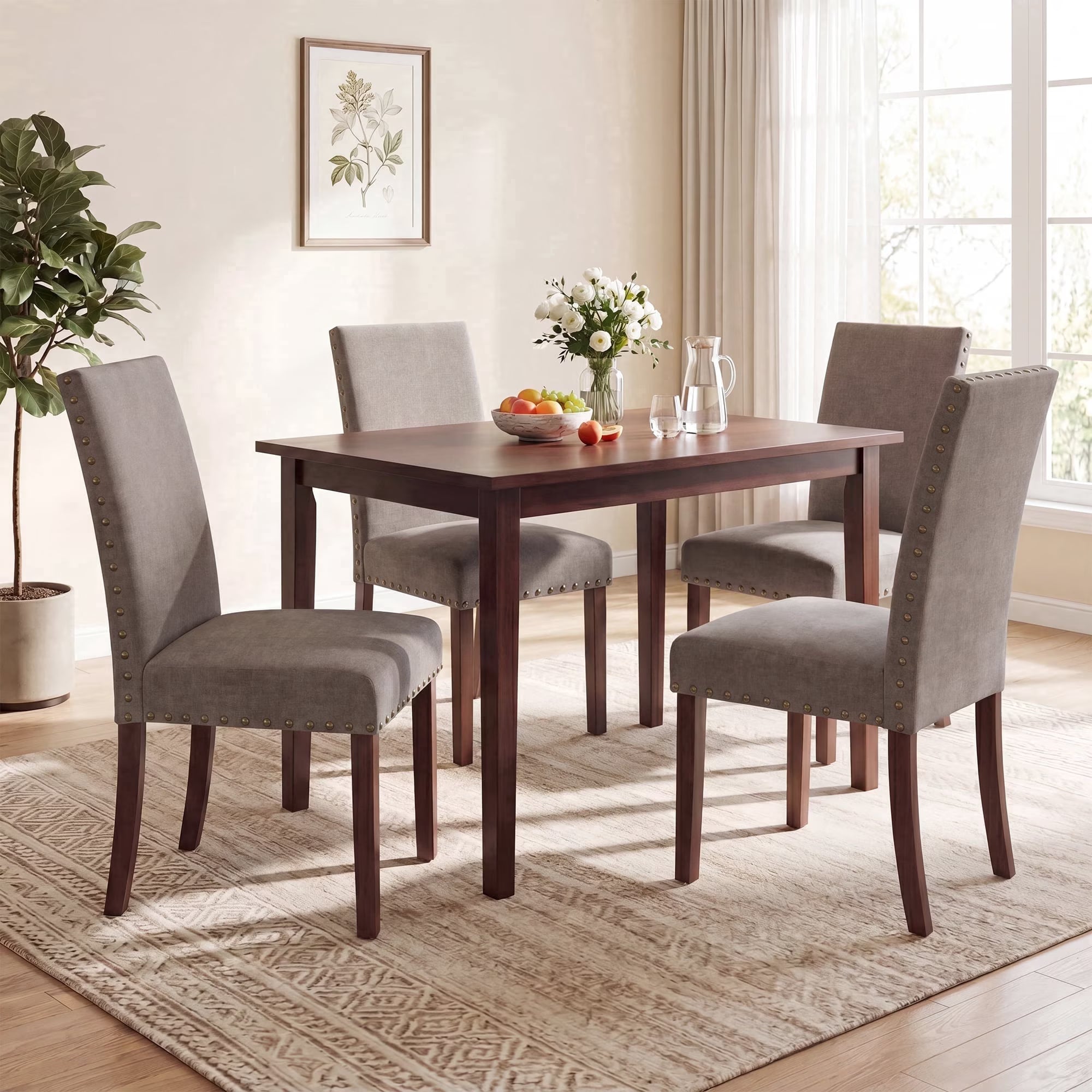 AFO Mid-Century Dining Chair with Solid Wood Legs, High Back Seat for Dining Room, Kitchen and Café