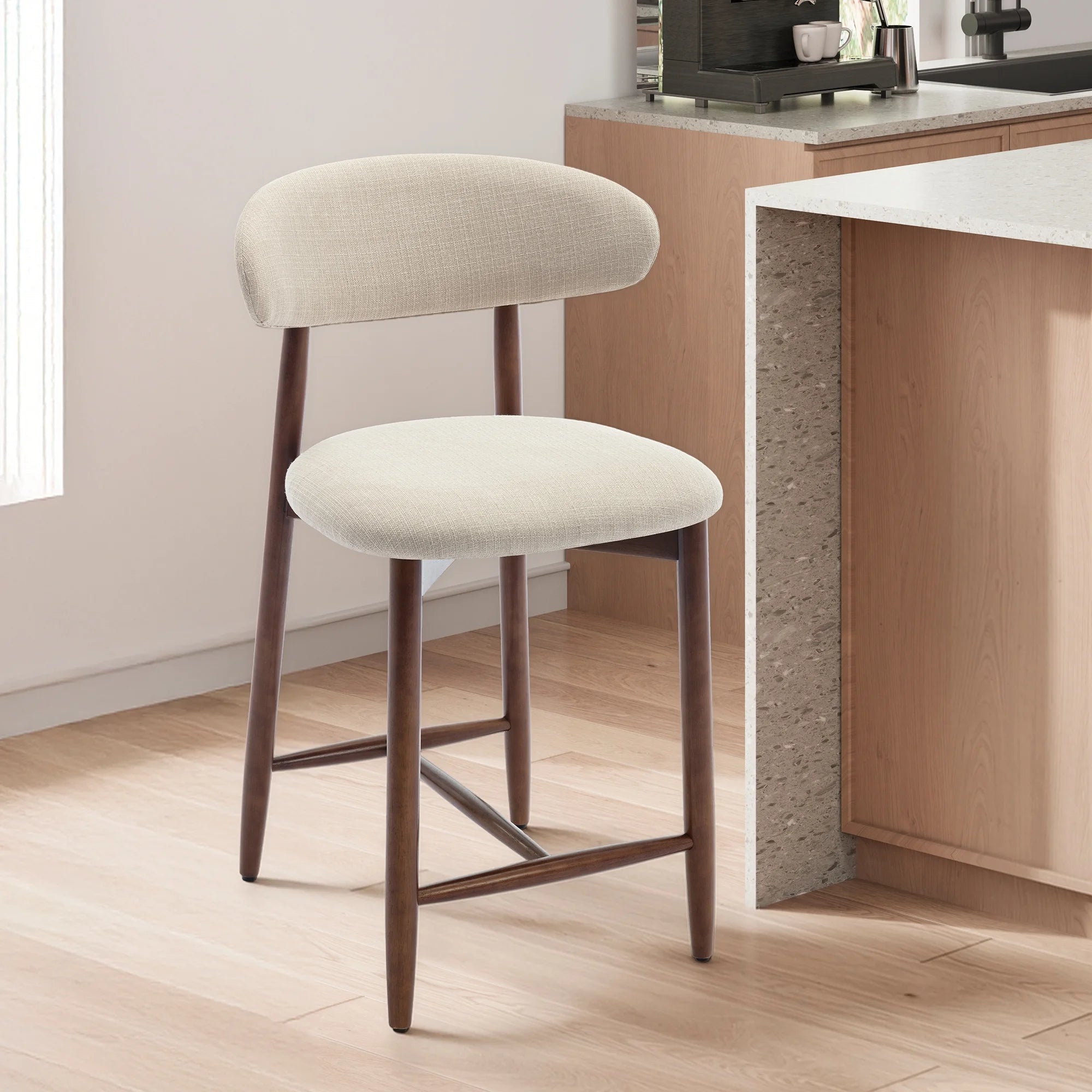 AFO Upholstered Counter Height Bar Stool - Ergonomic Back & Wooden Base
