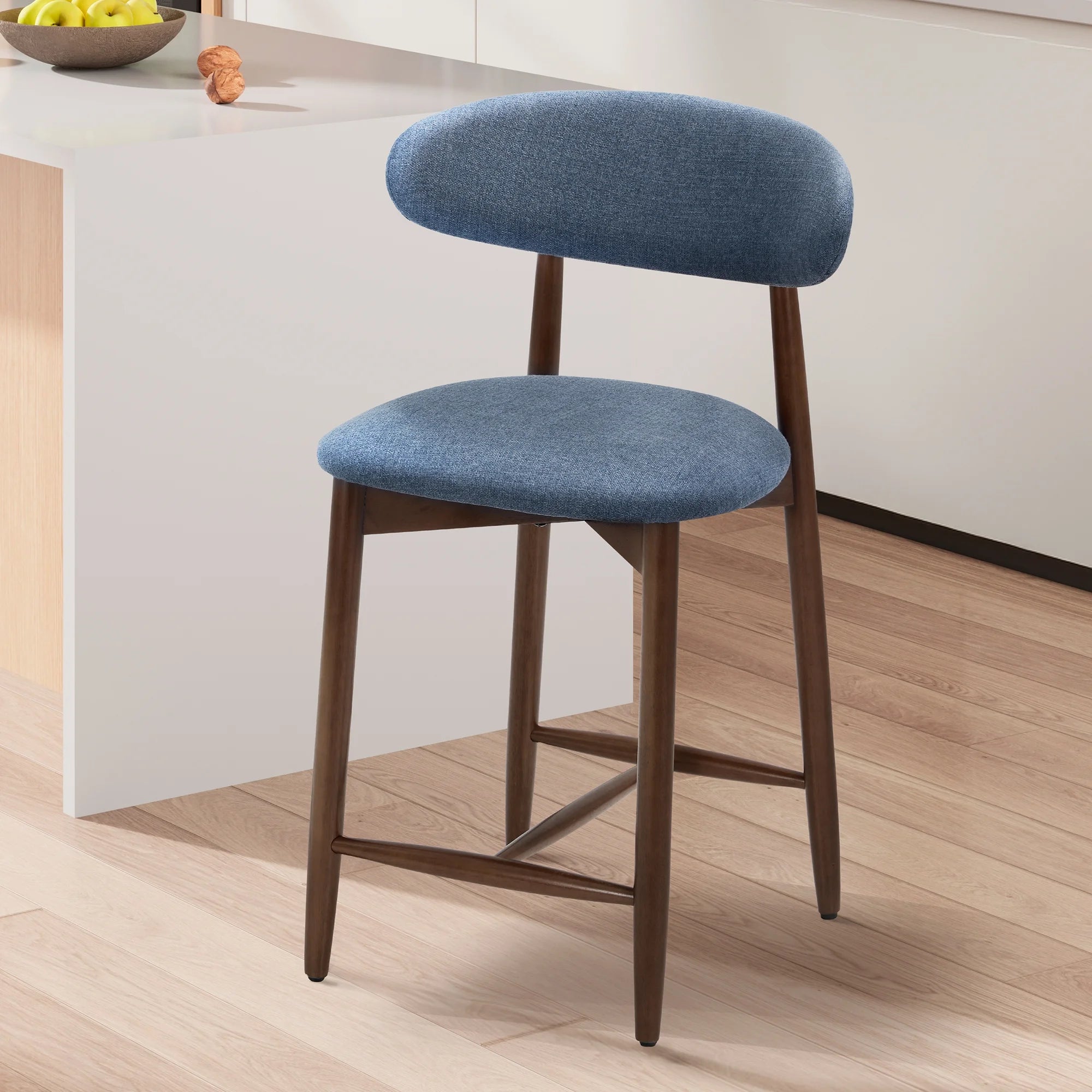 AFO Upholstered Counter Height Bar Stool - Ergonomic Back & Wooden Base