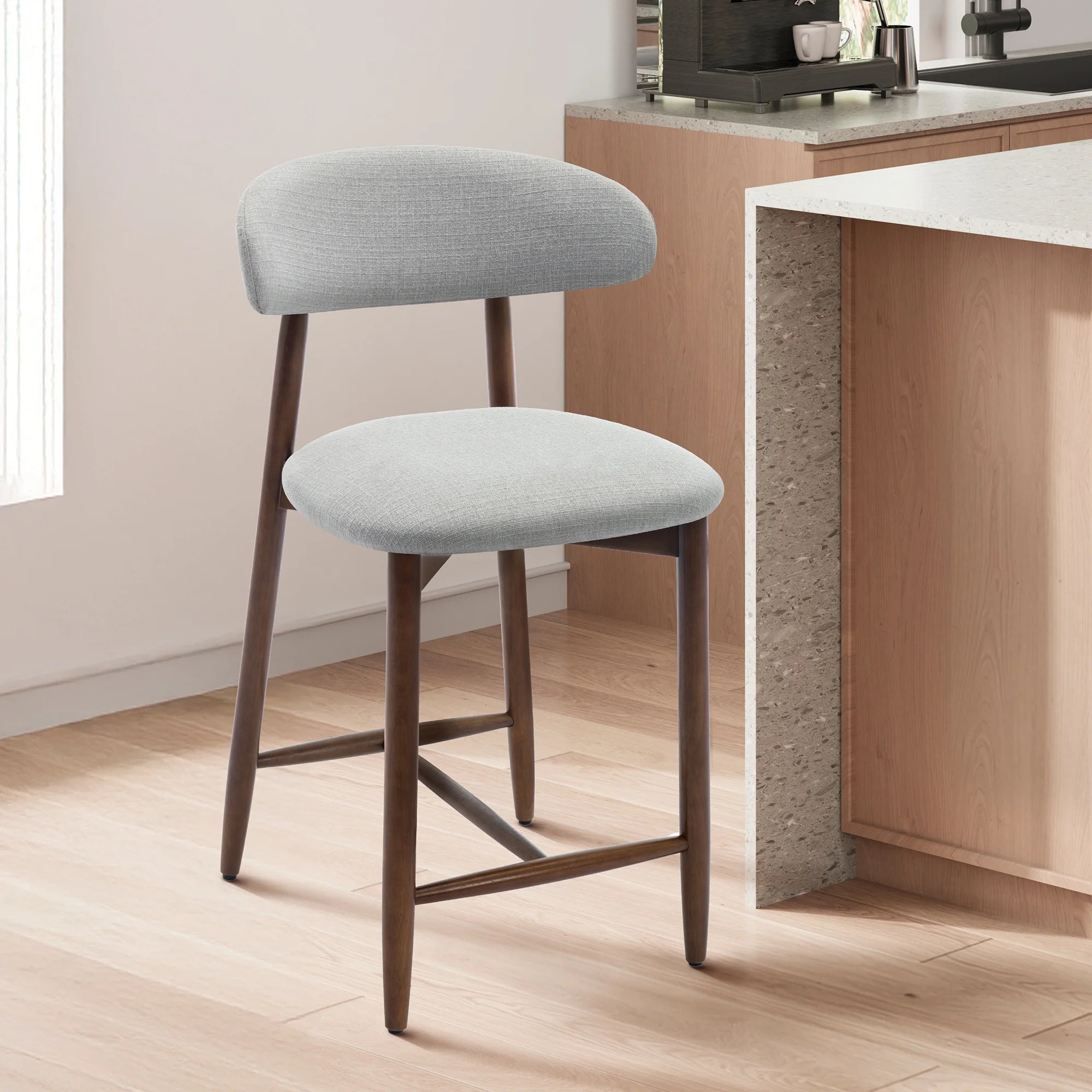 AFO Upholstered Counter Height Bar Stool - Ergonomic Back & Wooden Base