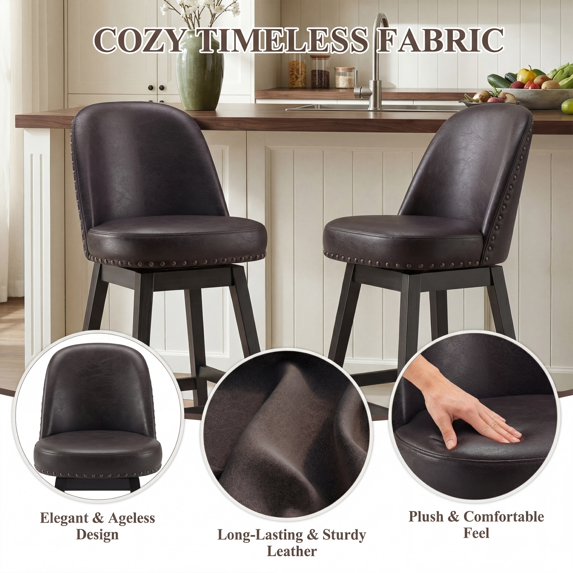AFO 26" Upholstered Swivel Counter Height Bar Stools, Modern Bar Chairs with Solid Wood Frame, Suitable for 35"-39" Table, For Kitchen Island Dining Room Pub Restaurant