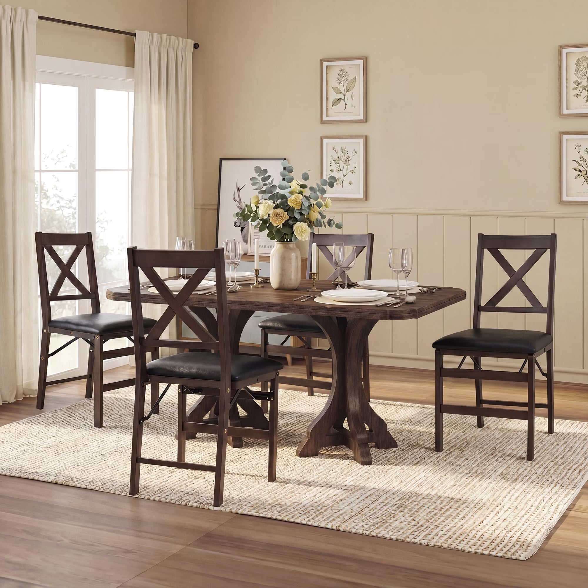 AFO Foldable Wood Dining Chairs with Solid Wood Frame & Upholstered Wide Seat, Folding Kitchen Chairs with Ergonomic High Backrest, 275Lbs Load Capacity