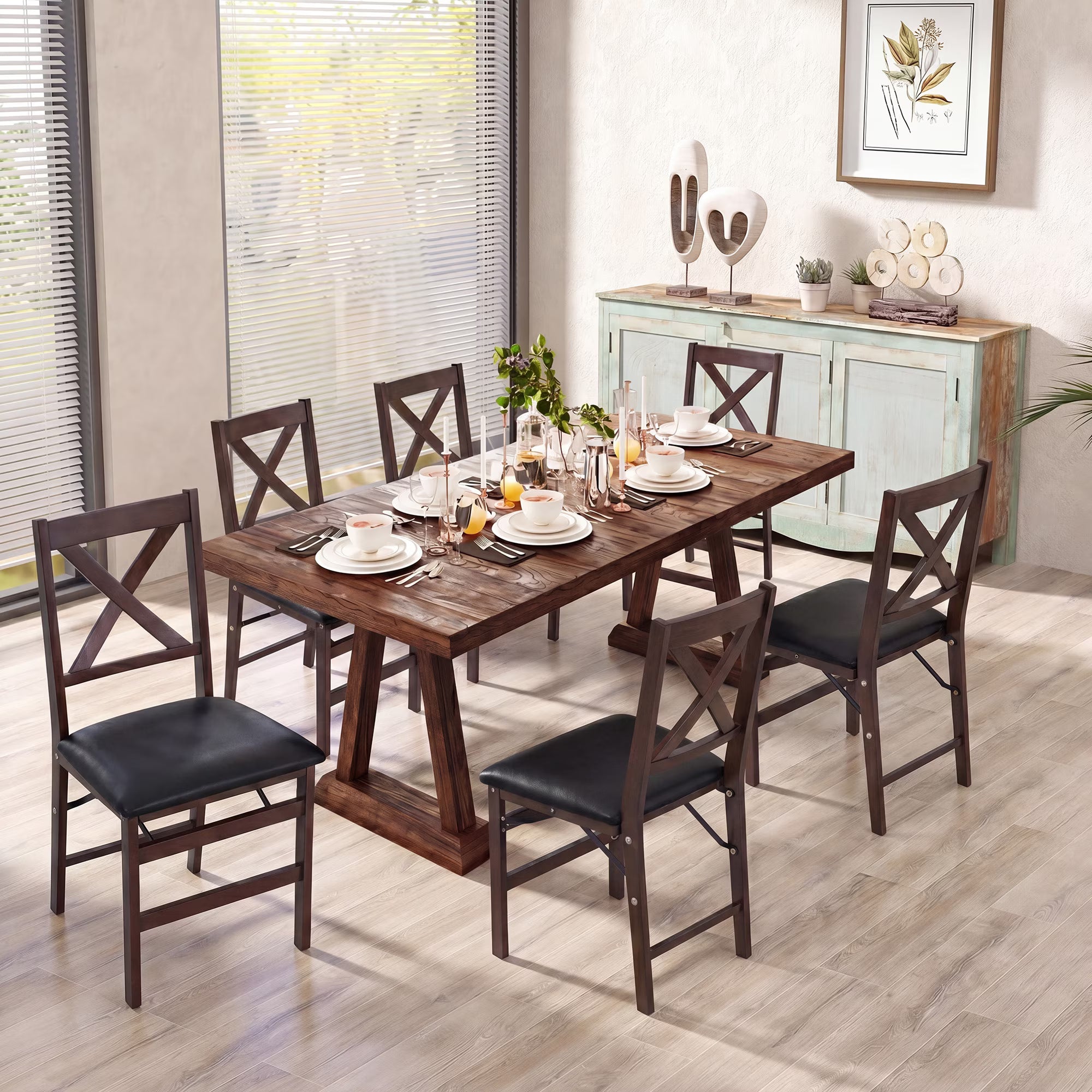 AFO Foldable Wood Dining Chairs with Solid Wood Frame & Upholstered Wide Seat, Folding Kitchen Chairs with Ergonomic High Backrest, 275Lbs Load Capacity