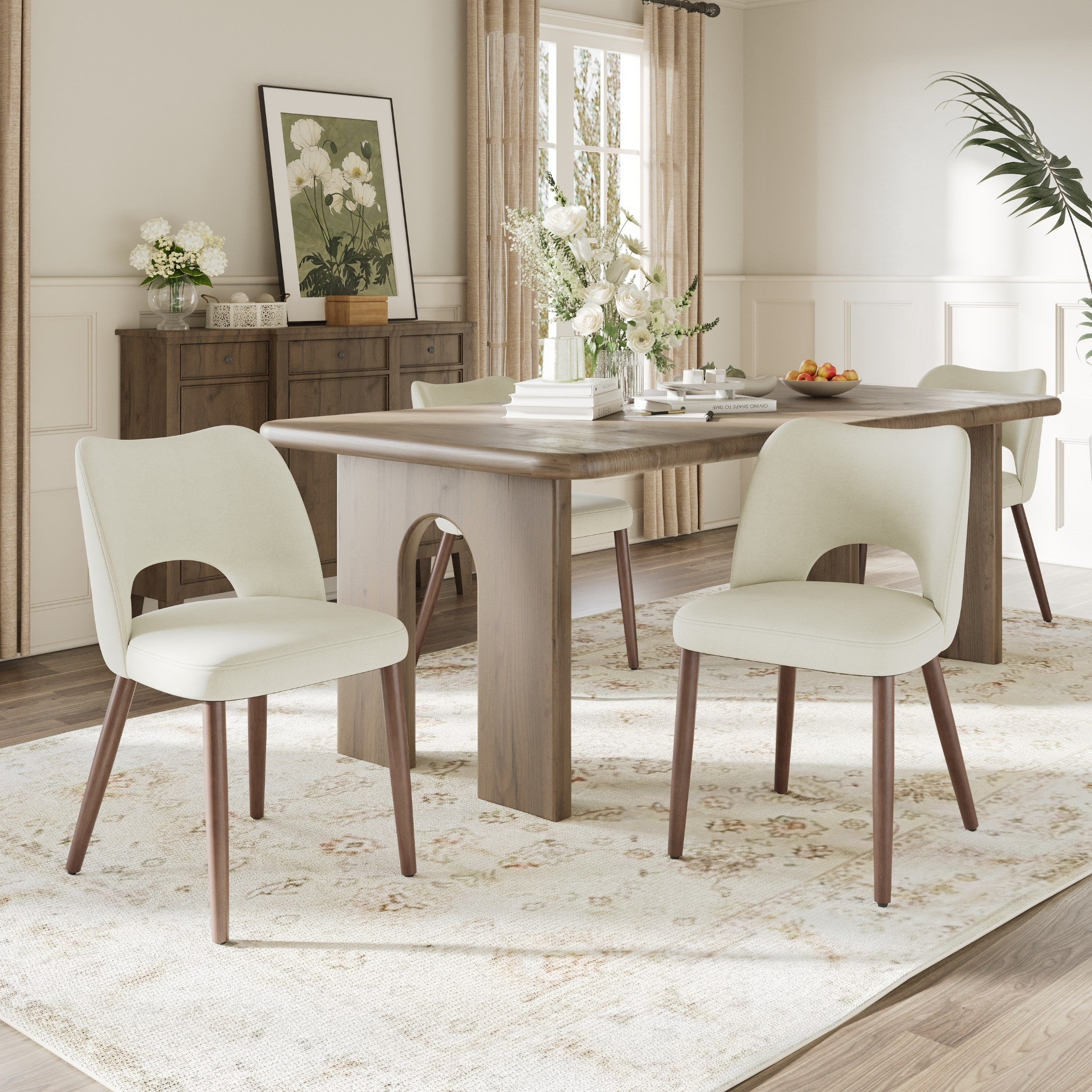 AFO Upholstered Fabric Dining Chairs, Ergonomic Curved Kitchen Side Chairs with Solid Wood Legs, For Dining Room, Living Room, Cafe & Kitchen