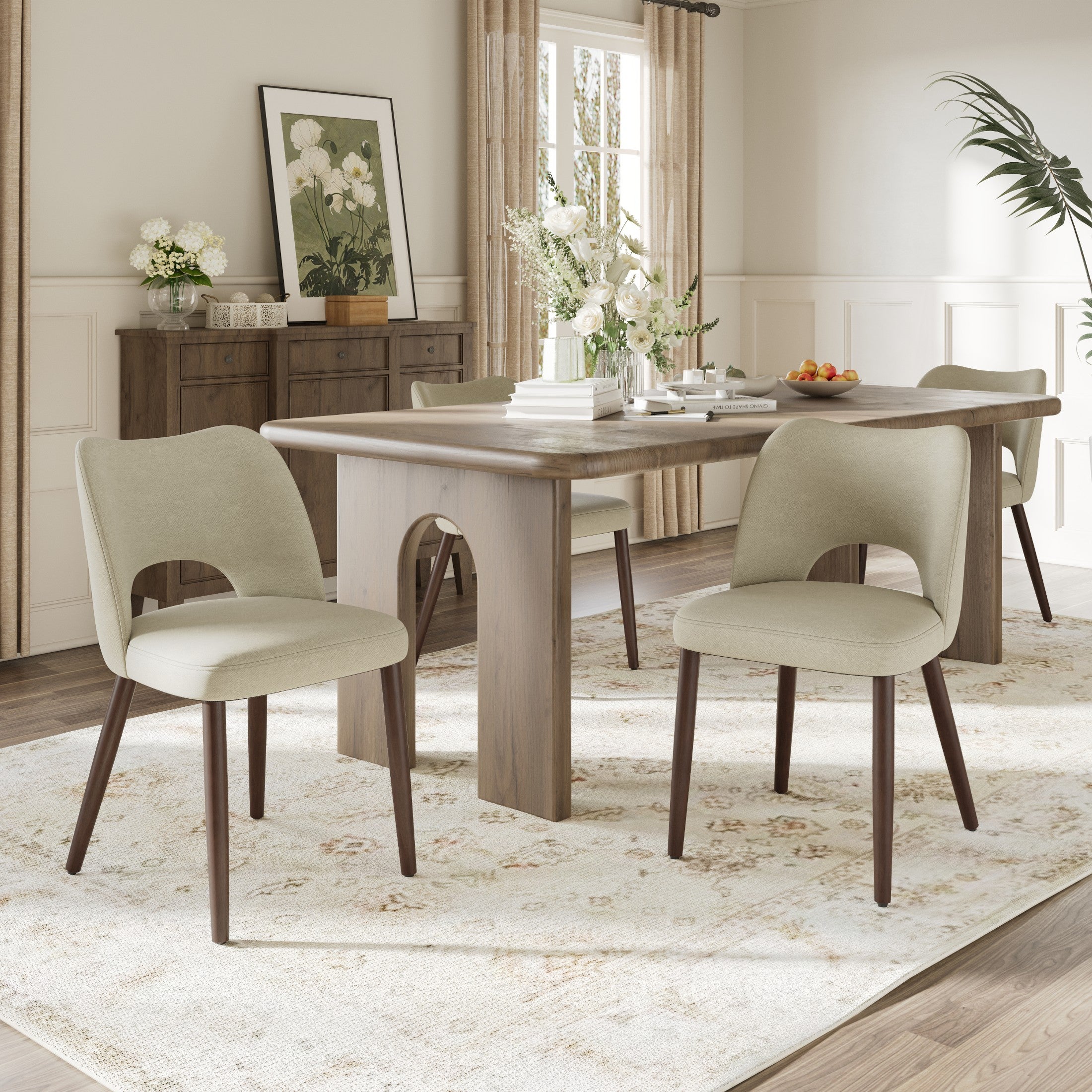 AFO Upholstered Fabric Dining Chairs, Ergonomic Curved Kitchen Side Chairs with Solid Wood Legs, For Dining Room, Living Room, Cafe & Kitchen