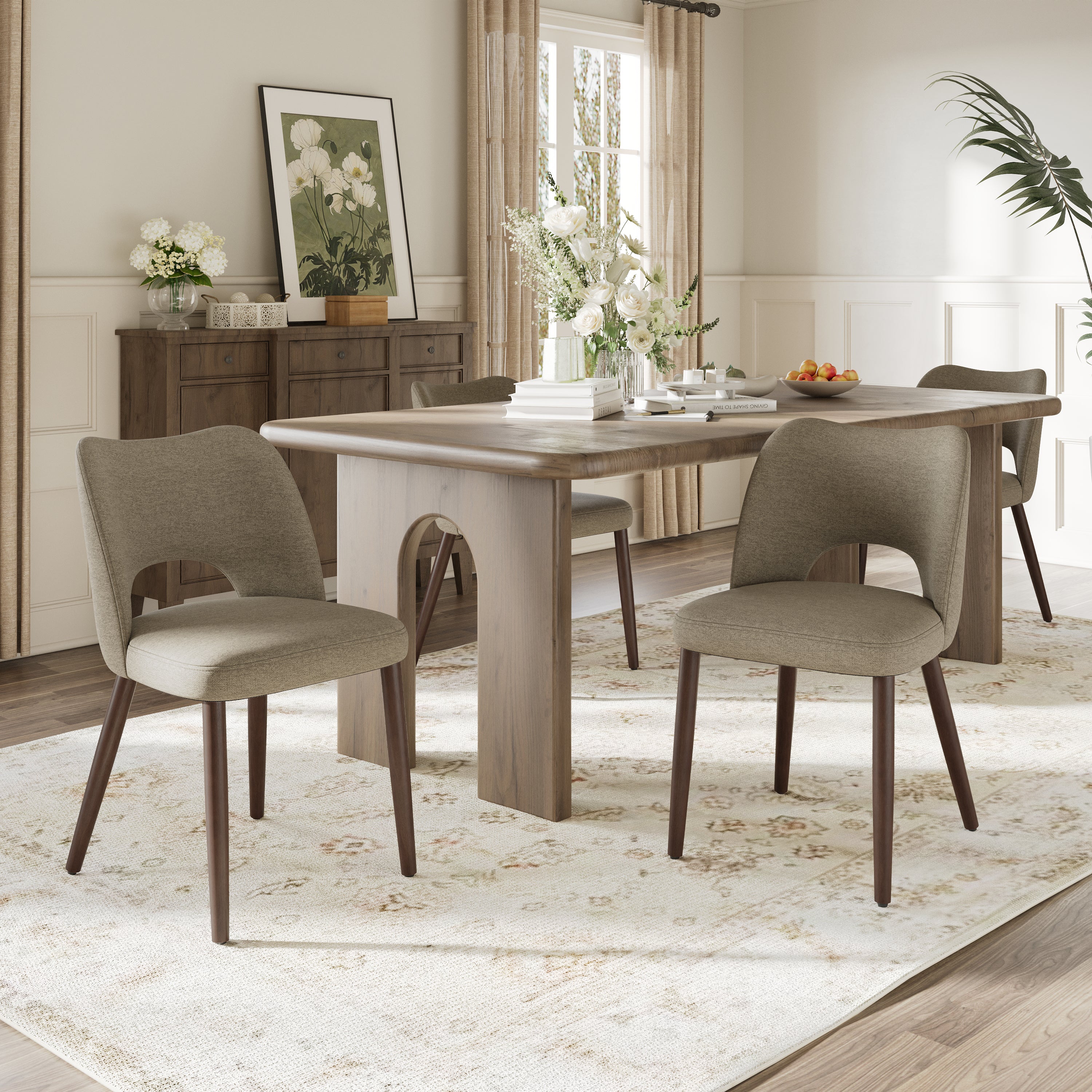 AFO Upholstered Fabric Dining Chairs, Ergonomic Curved Kitchen Side Chairs with Solid Wood Legs, For Dining Room, Living Room, Cafe & Kitchen
