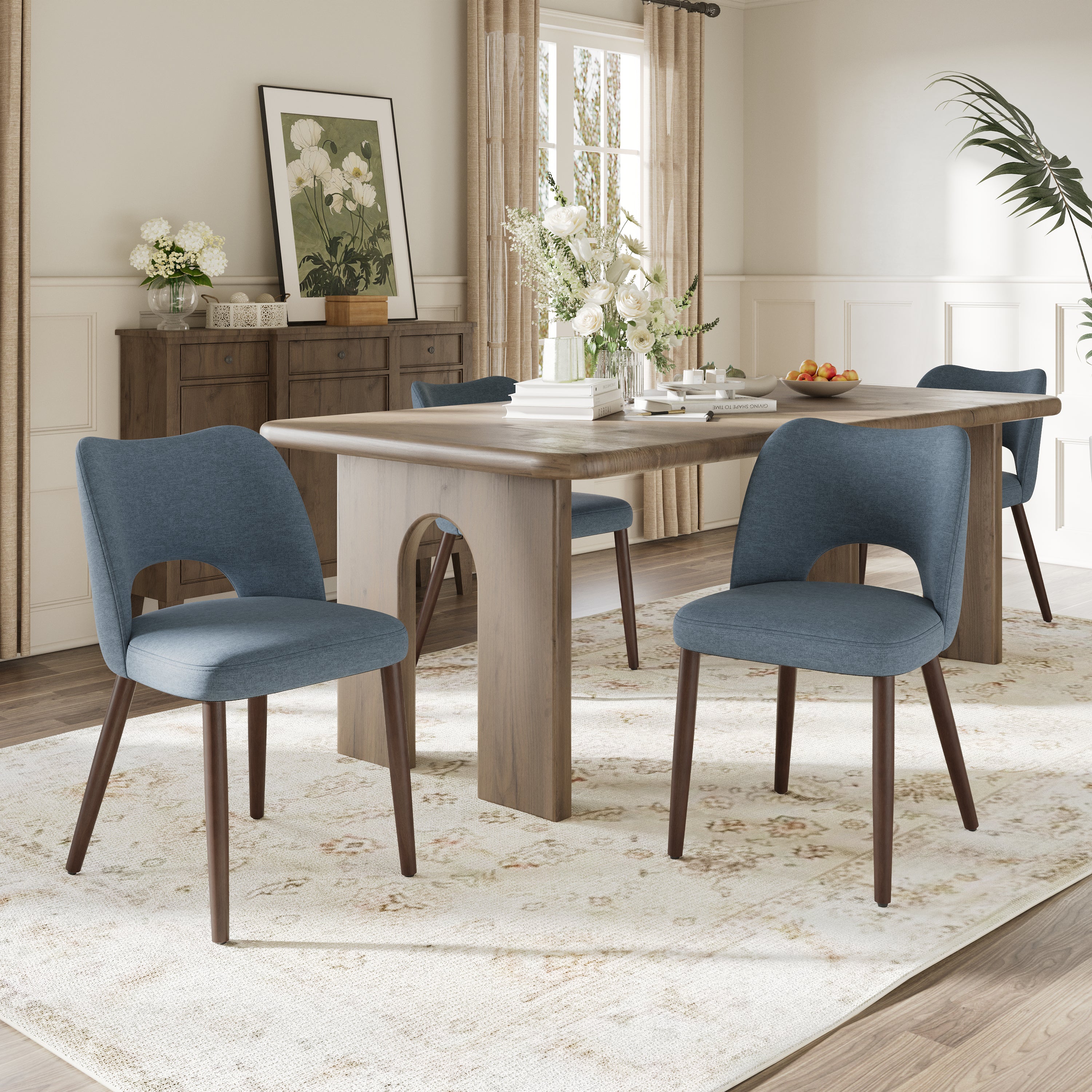 AFO Upholstered Fabric Dining Chairs, Ergonomic Curved Kitchen Side Chairs with Solid Wood Legs, For Dining Room, Living Room, Cafe & Kitchen