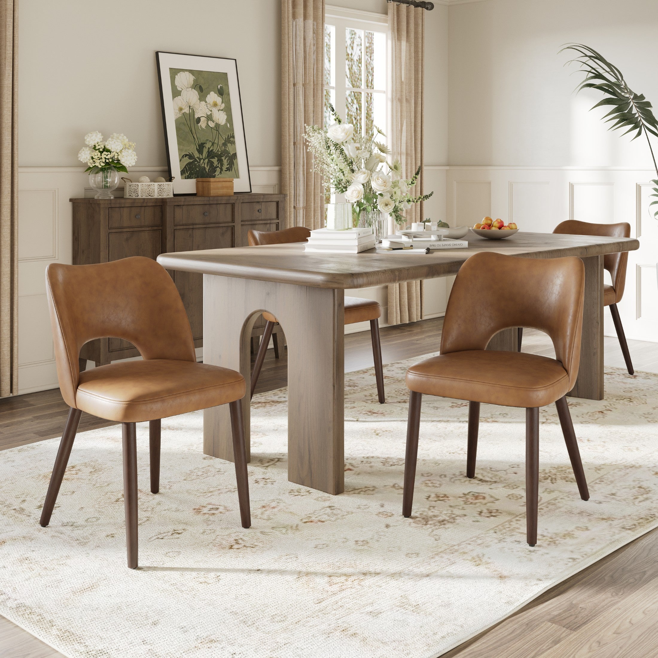 AFO Faux Leather Dining Chairs, Ergonomic Curved Kitchen Side Chairs with Solid Wood Legs, For Dining Room, Living Room, Cafe & Kitchen