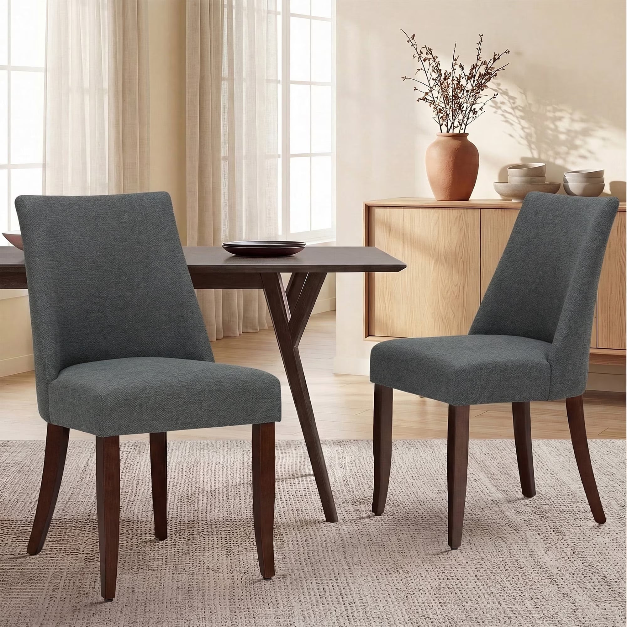 AFO Upholstered Dining Chair with Solid Wood Legs & Padded Seat, Wood Mid Century Side Chair for Kitchen Desk, Dining Room and Restaurant