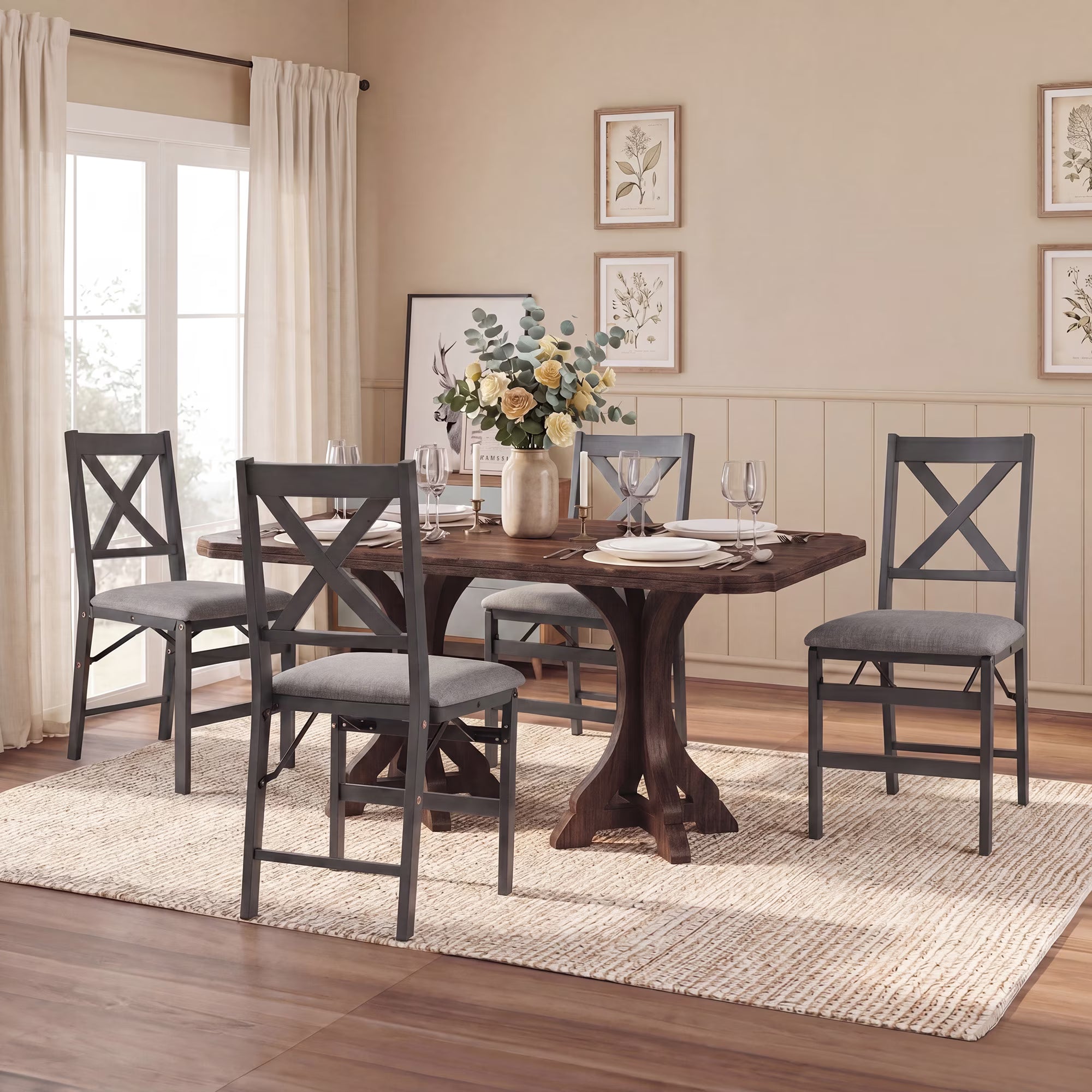 AFO Foldable Wood Dining Chairs with Solid Wood Frame & Upholstered Wide Seat, Folding Kitchen Chairs with Ergonomic High Backrest, 275Lbs Load Capacity
