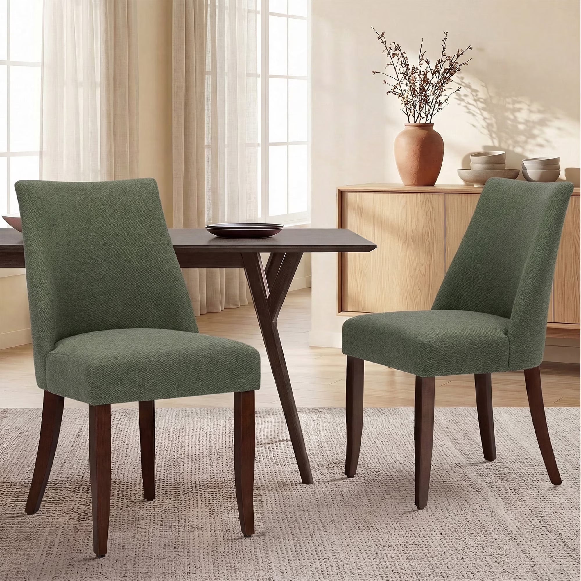 AFO Upholstered Dining Chair with Solid Wood Legs & Padded Seat, Wood Mid Century Side Chair for Kitchen Desk, Dining Room and Restaurant