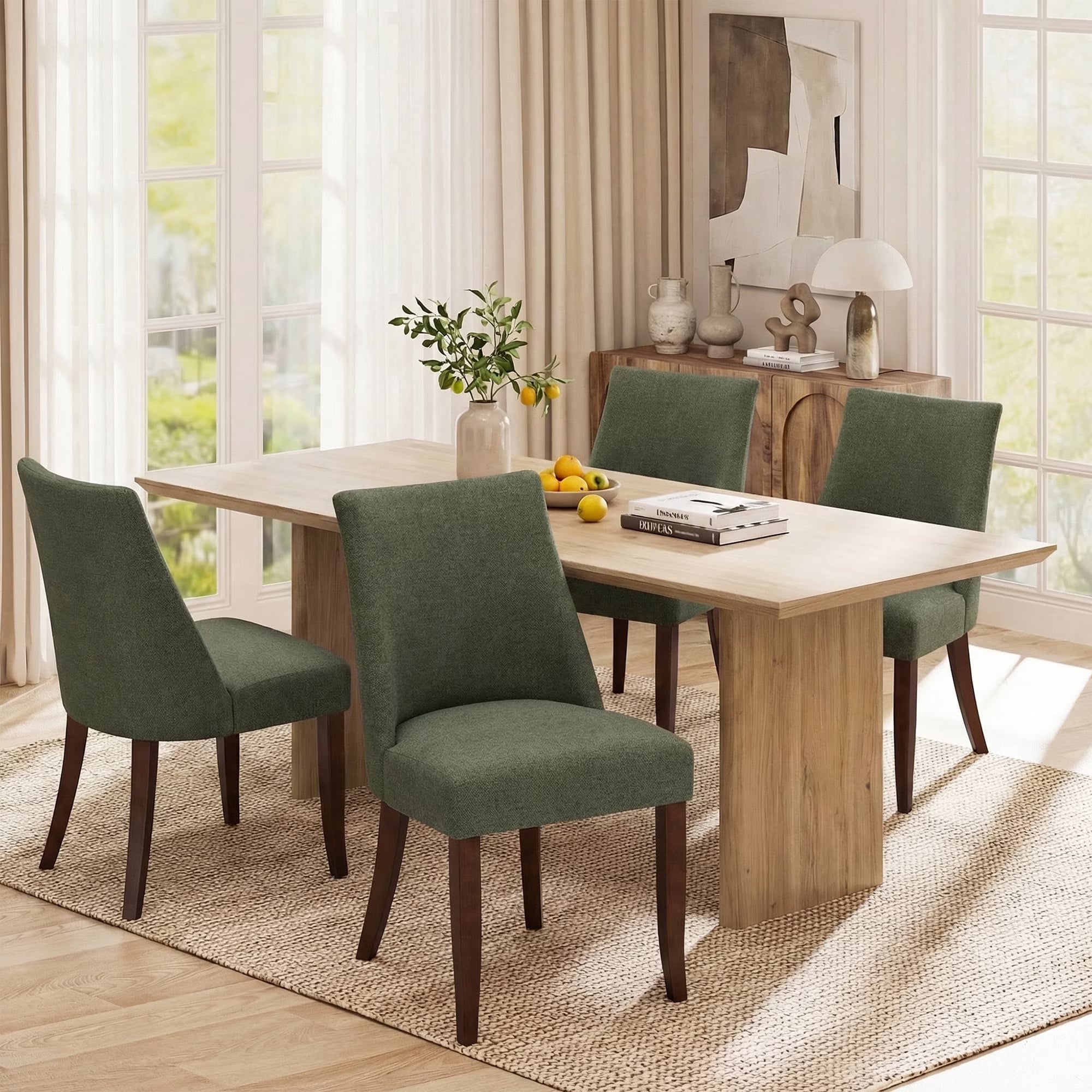 AFO Upholstered Dining Chair with Solid Wood Legs & Padded Seat, Wood Mid Century Side Chair for Kitchen Desk, Dining Room and Restaurant