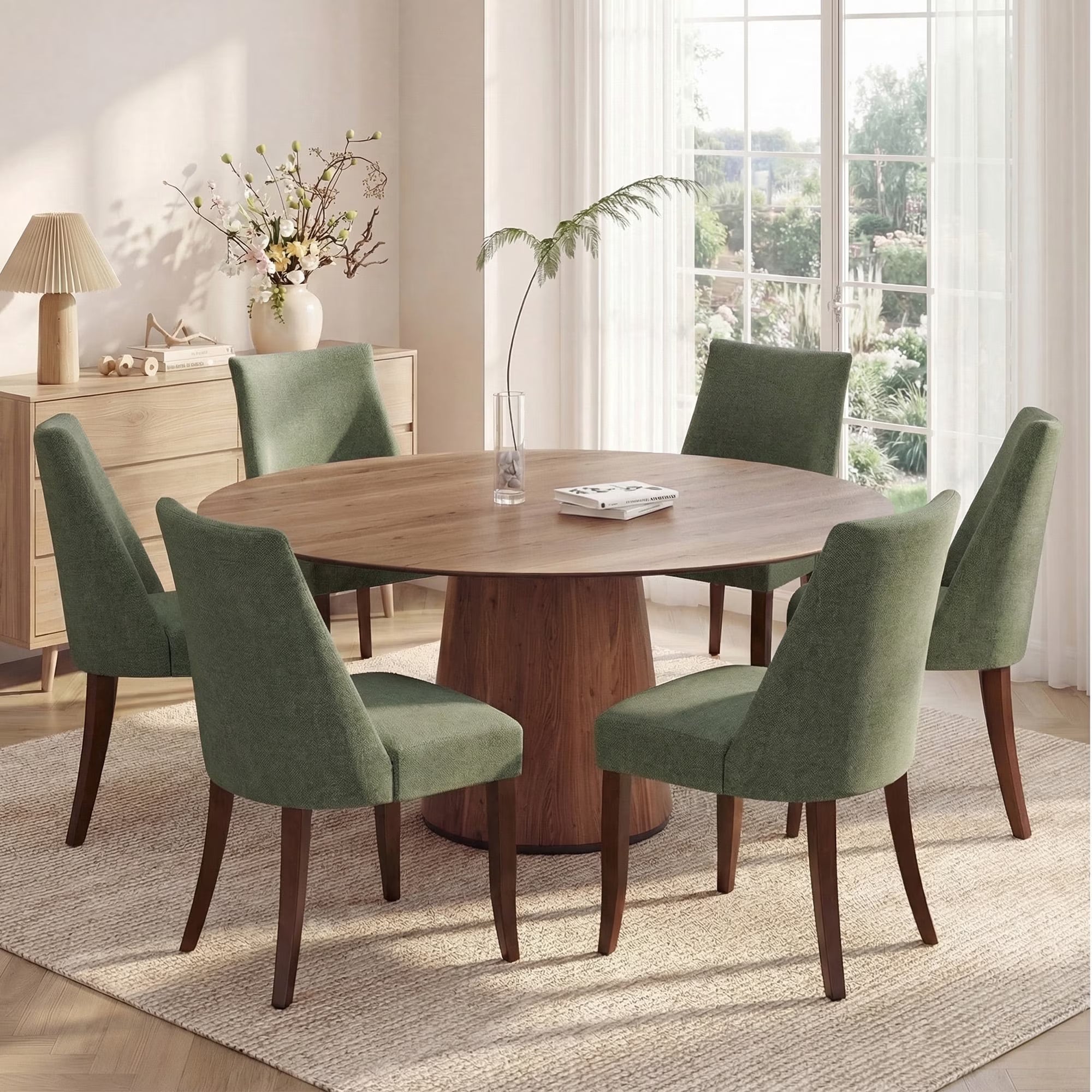 AFO Upholstered Dining Chair with Solid Wood Legs & Padded Seat, Wood Mid Century Side Chair for Kitchen Desk, Dining Room and Restaurant