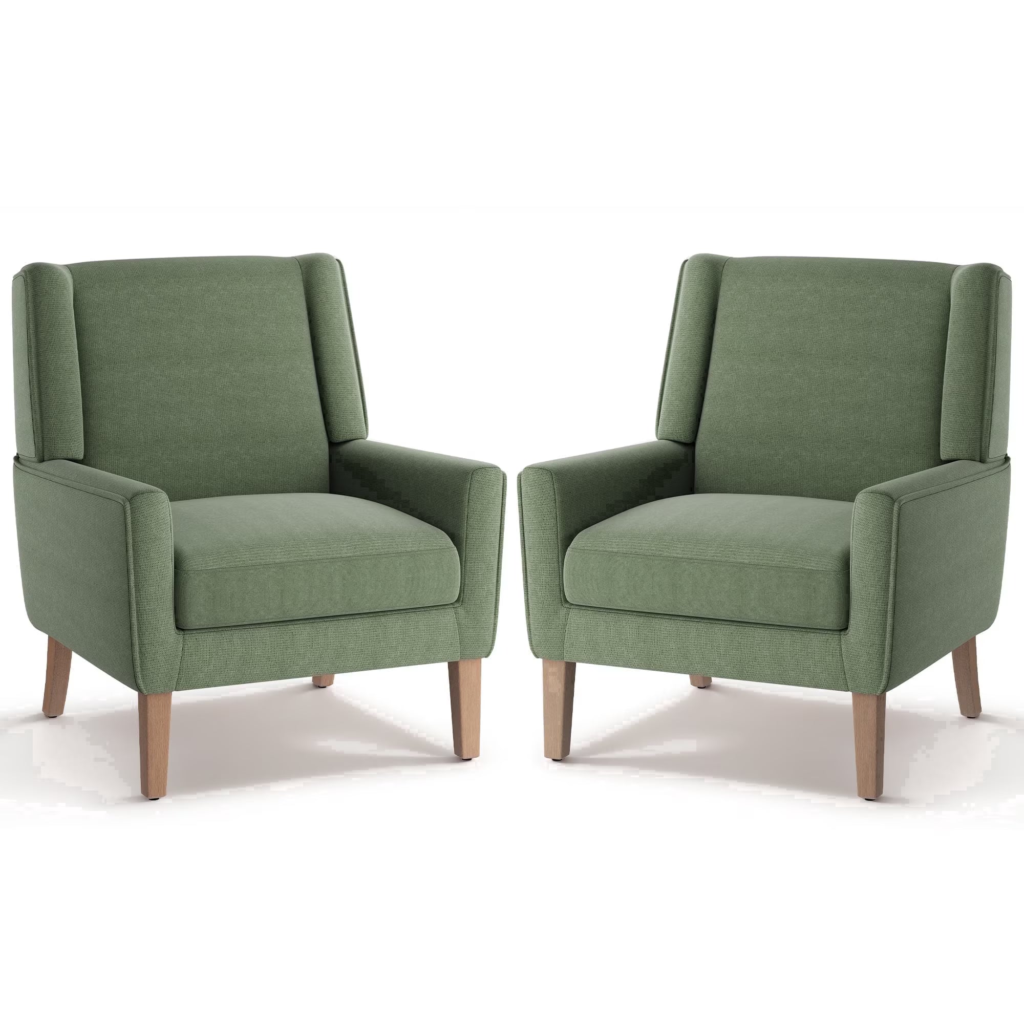 AFO Modern Accent Chair, High Back Upholstered Fabric Armchair with Wood Legs, Mid-Century Wingback Chair for Living Room Bedroom
