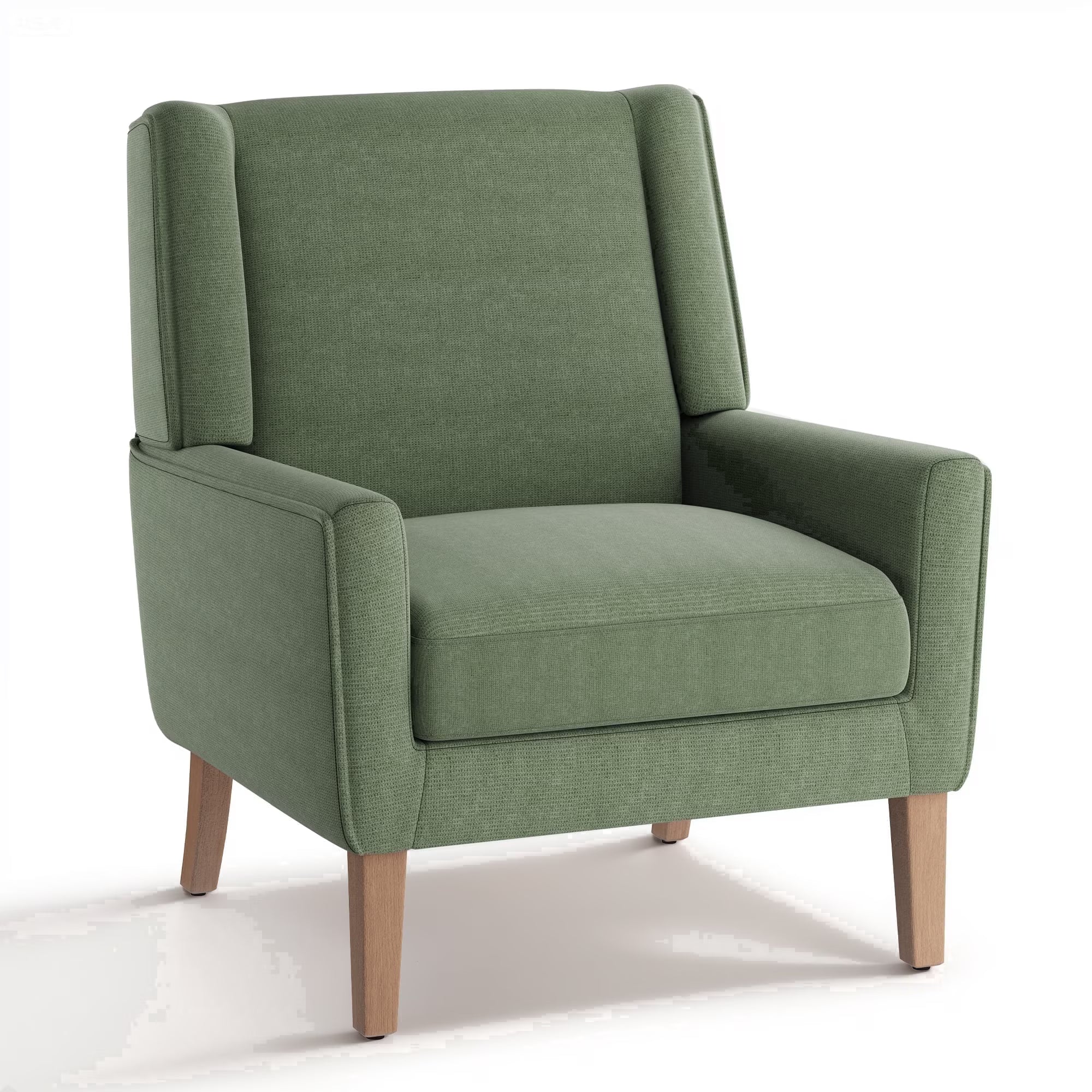 AFO Modern Accent Chair, High Back Upholstered Fabric Armchair with Wood Legs, Mid-Century Wingback Chair for Living Room Bedroom