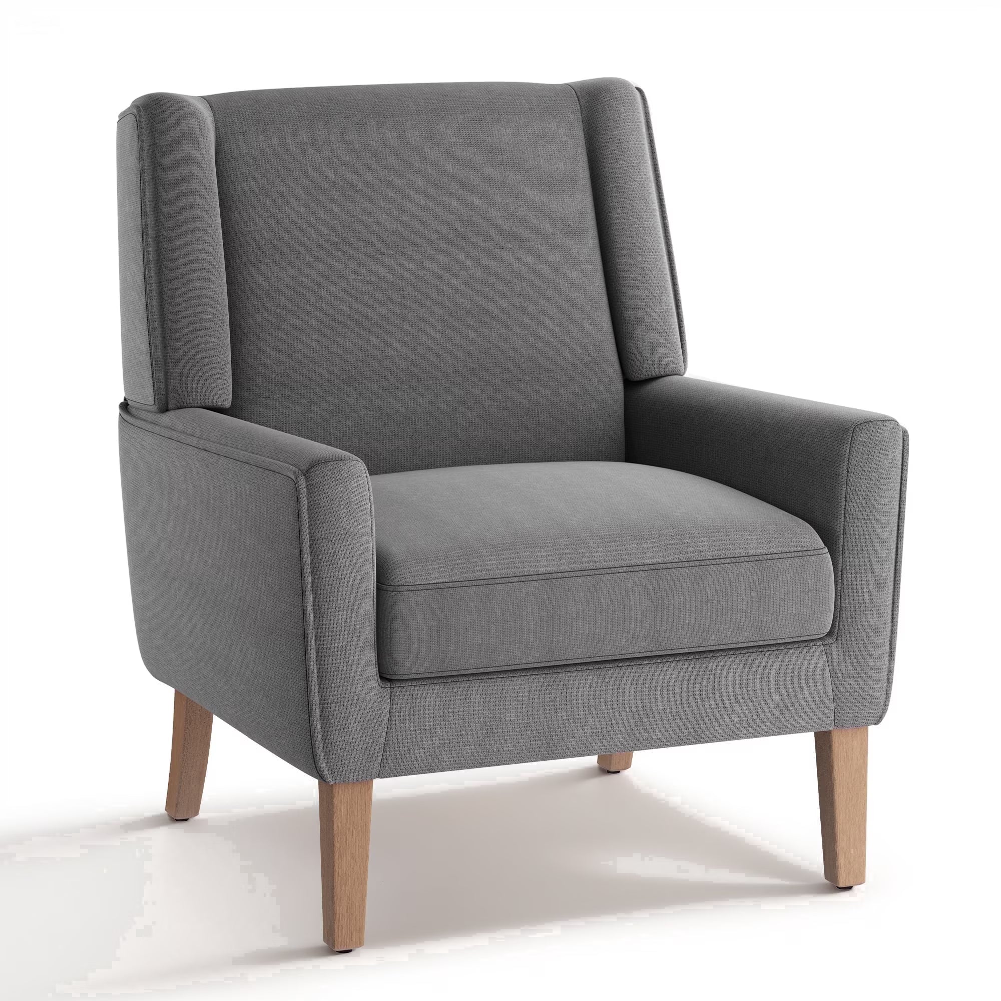 AFO Modern Accent Chair, High Back Upholstered Fabric Armchair with Wood Legs, Mid-Century Wingback Chair for Living Room Bedroom