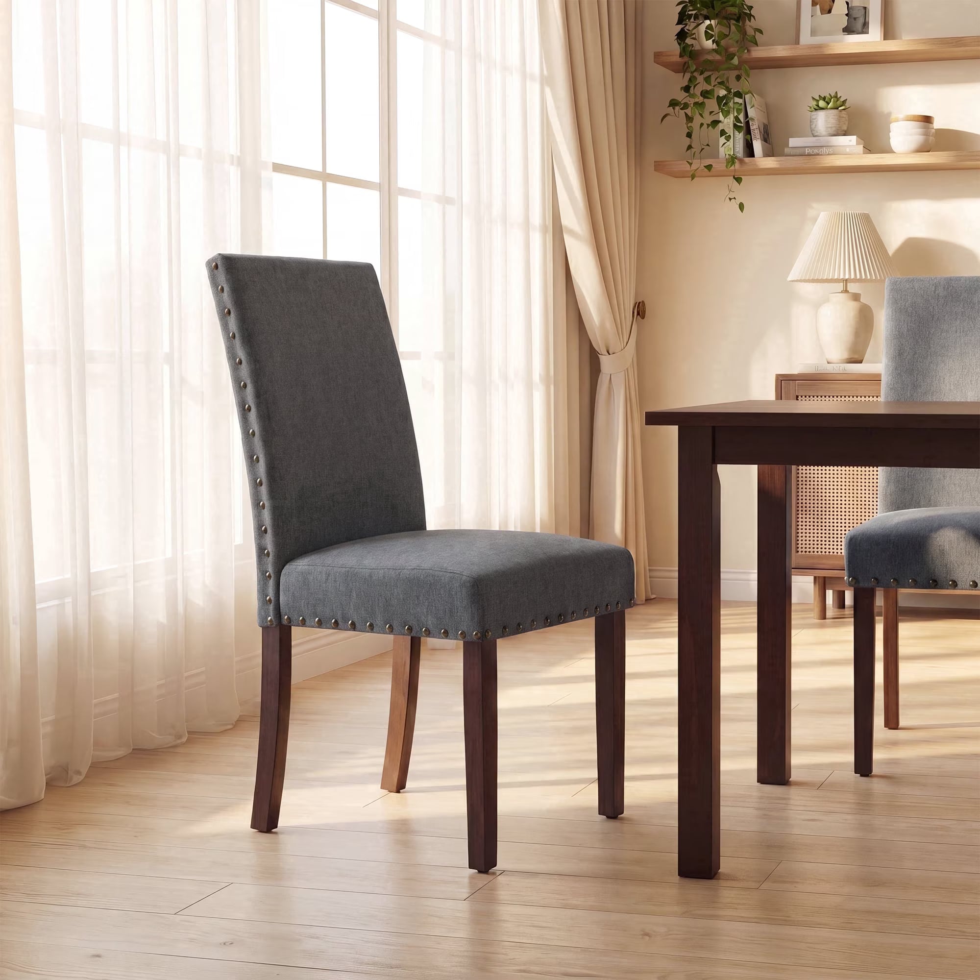 AFO Mid-Century Dining Chair with Solid Wood Legs, High Back Seat for Dining Room, Kitchen and Café