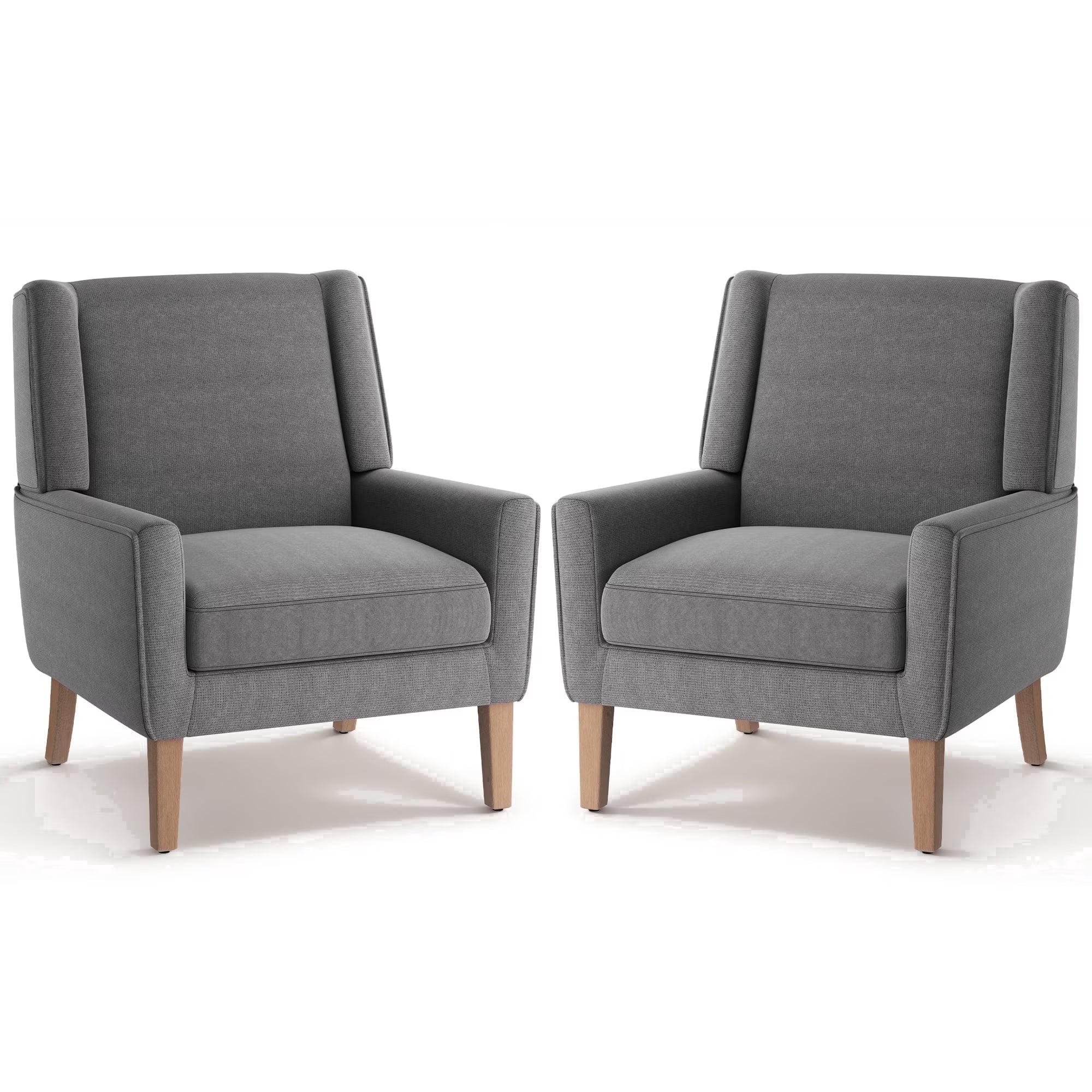 AFO Modern Accent Chair, High Back Upholstered Fabric Armchair with Wood Legs, Mid-Century Wingback Chair for Living Room Bedroom