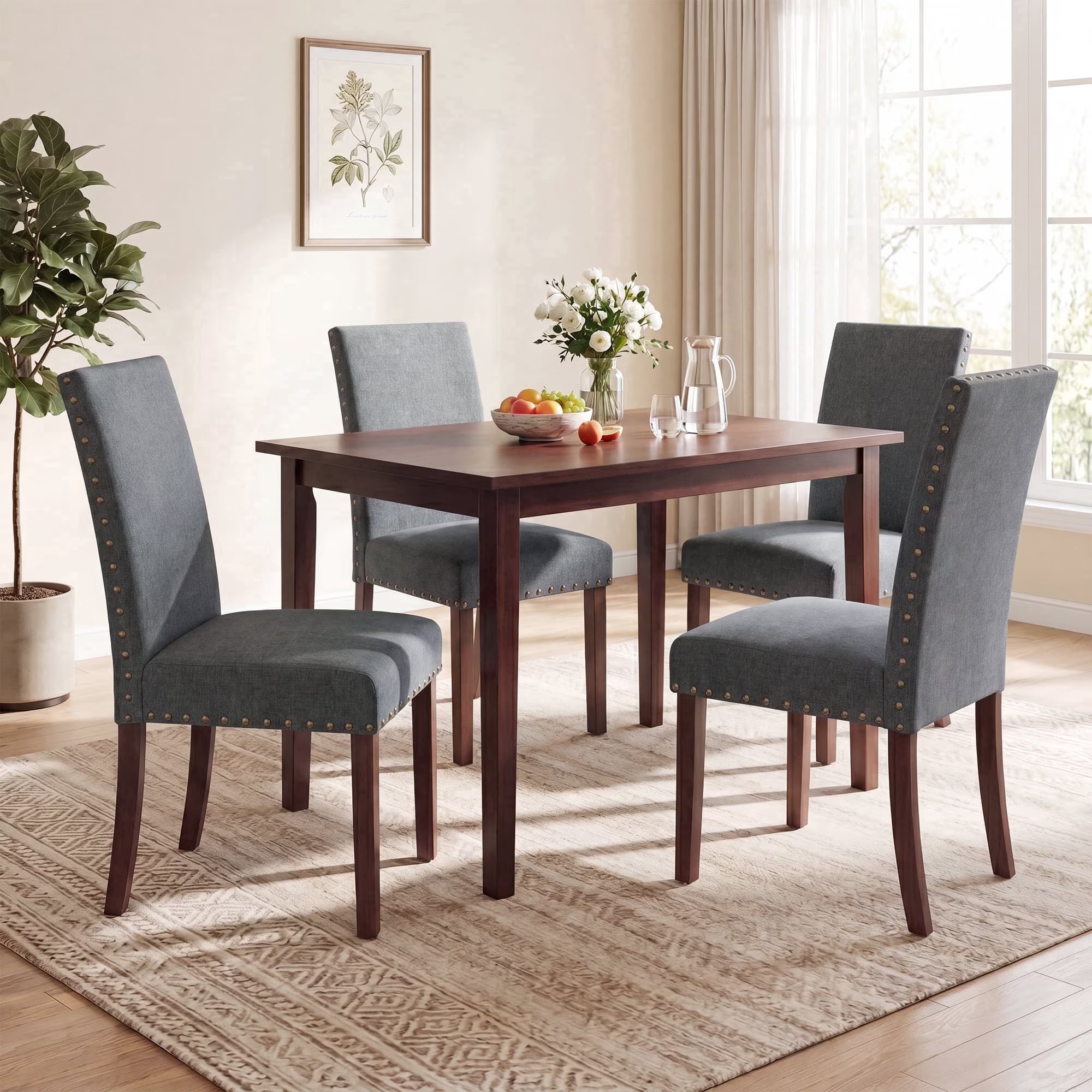 AFO Mid-Century Dining Chair with Solid Wood Legs, High Back Seat for Dining Room, Kitchen and Café