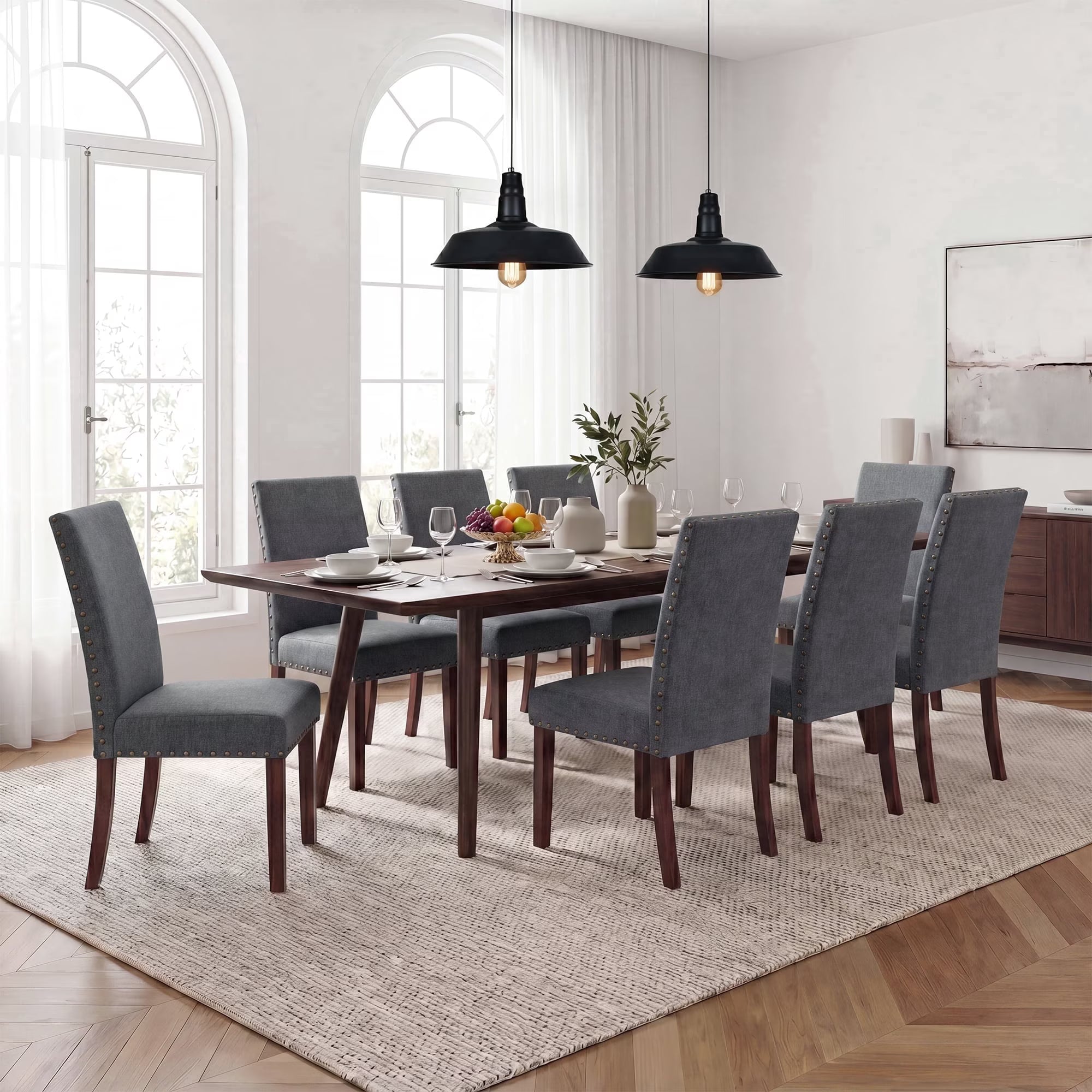 AFO Mid-Century Dining Chair with Solid Wood Legs, High Back Seat for Dining Room, Kitchen and Café