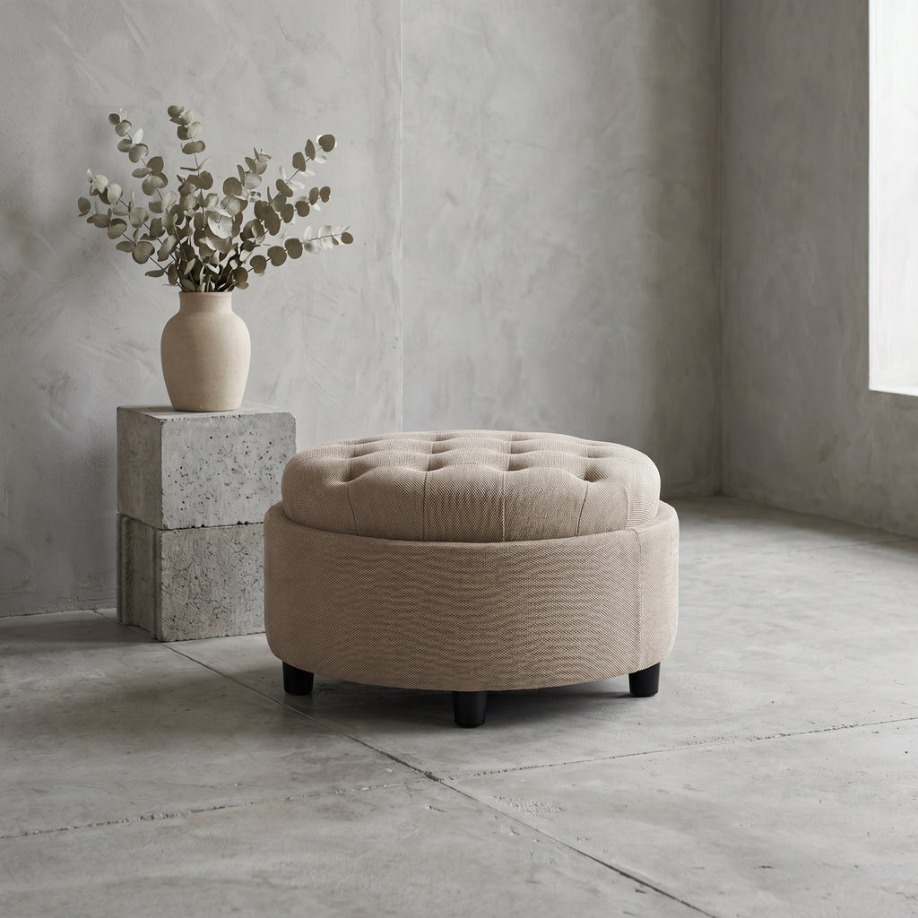 AFO 3-in-1 Round Fabric Storage Ottoman 25"x25"
