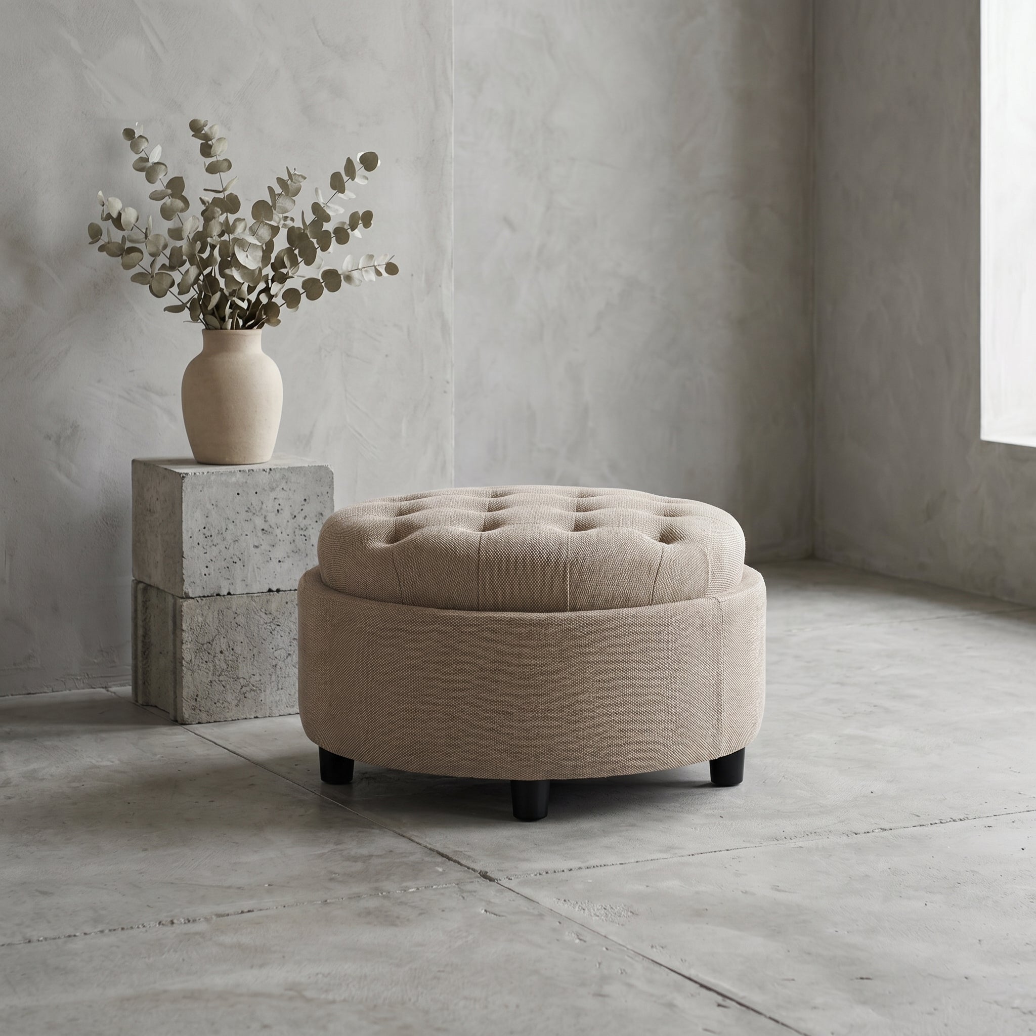 AFO 3-in-1 Round Fabric Storage Ottoman 25"x25"
