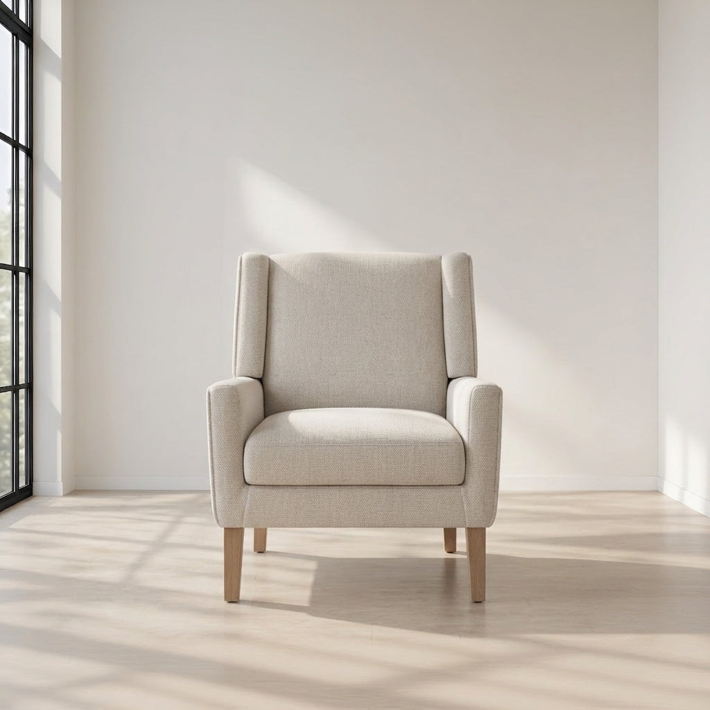 AFO Upholstered Modern Accent Chair with Wood Legs